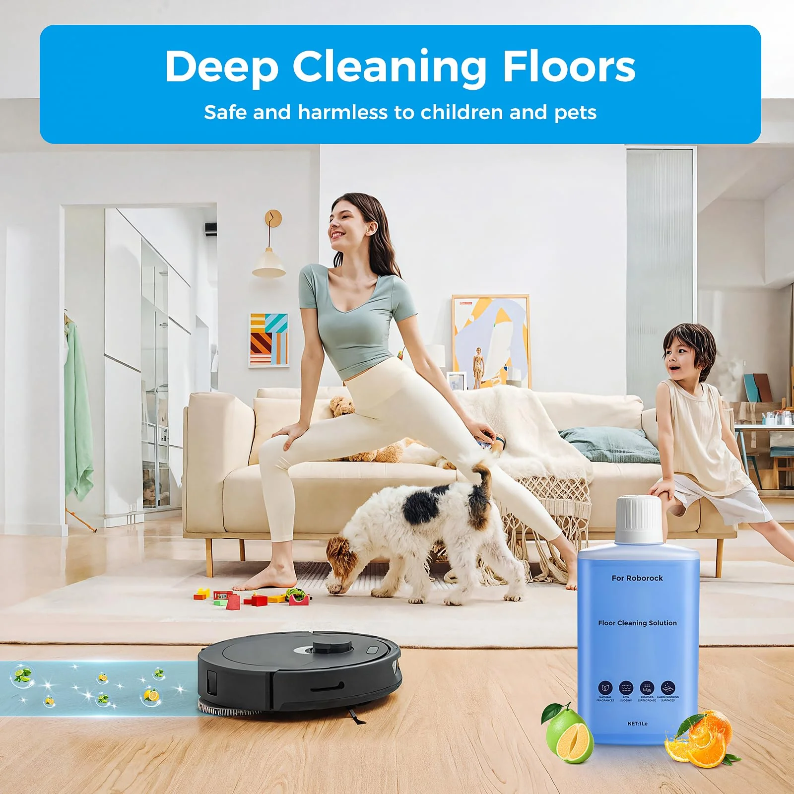 Floor Cleaning Solution Compatible with Roborock Robot Vacuum and Wet Dry Vacuum Cleaner, Deeply Cleans Various Hard Floors Without Leaving any Residue. 1L, 33.81 Fl Oz, Pomelo and Citrus Fragrance - Image 6