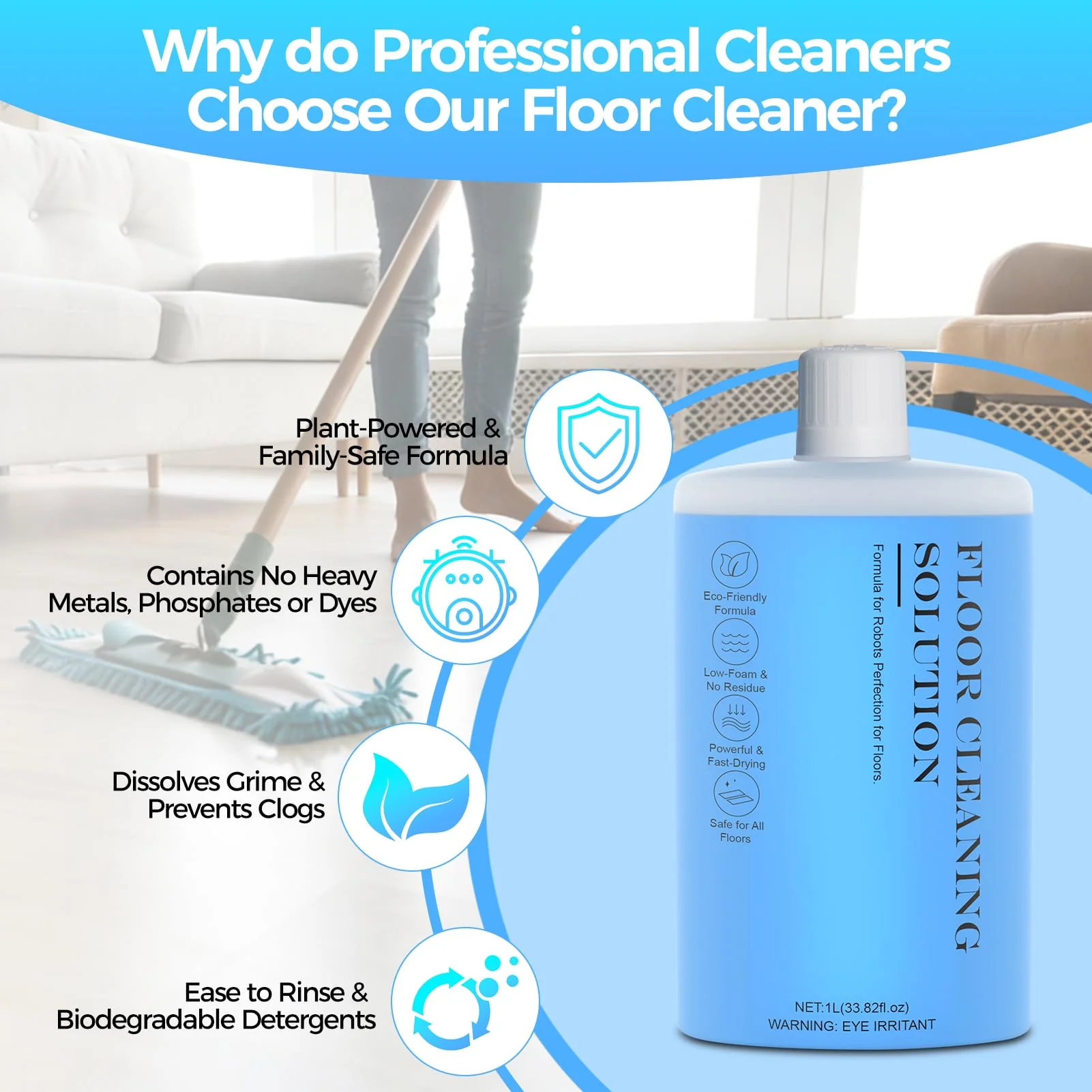 Floor Cleaning Solution,Floor Cleaner for Hardwood Tile Hardfloor Marble Cement Vinyl Flooring Laminate Flooring, Compatible Robot Vacuums with Mopping and Wet Dry Vacuum,1L, 33.8 Fl. OZ - Image 4