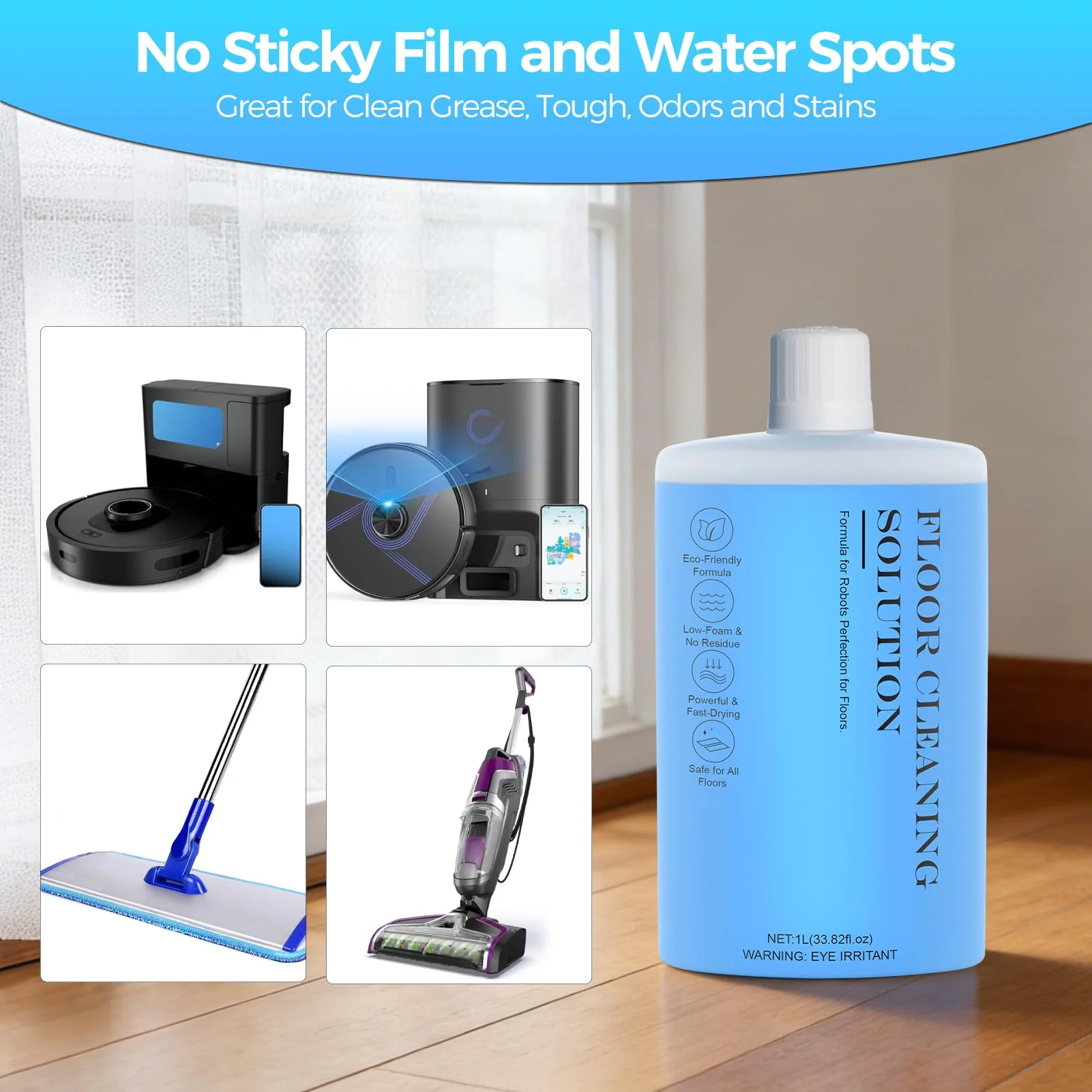Floor Cleaning Solution,Floor Cleaner for Hardwood Tile Hardfloor Marble Cement Vinyl Flooring Laminate Flooring, Compatible Robot Vacuums with Mopping and Wet Dry Vacuum,1L, 33.8 Fl. OZ - Image 6