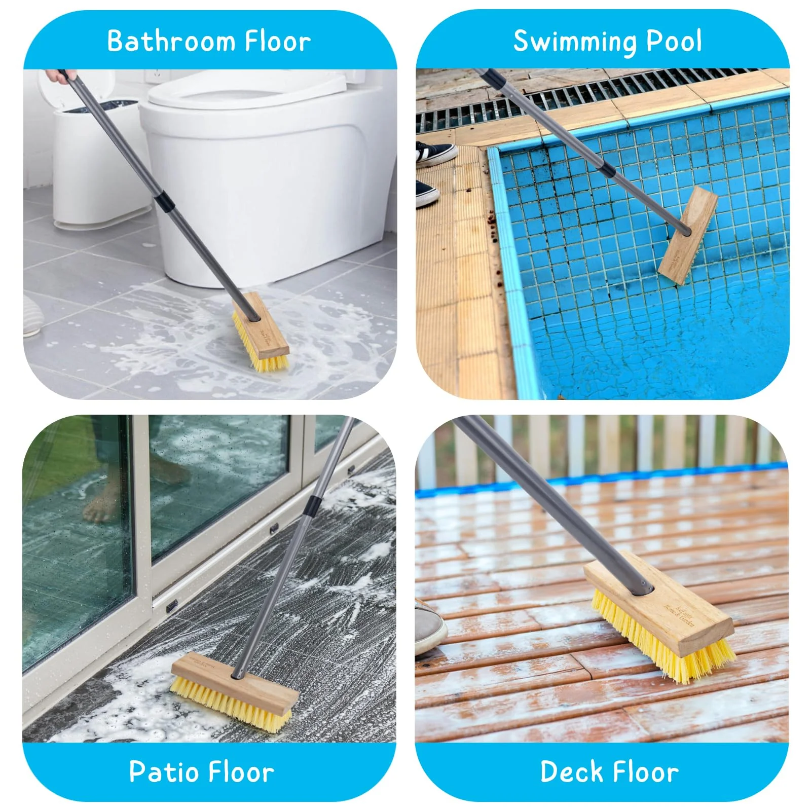 Floor Scrubber Brush with Long Handle for Deck Cleaning, 52'' Stiff Bristle Scrub Broom for Shower, Bathroom, Boat, Concrete, Carpet, Garage - Image 2