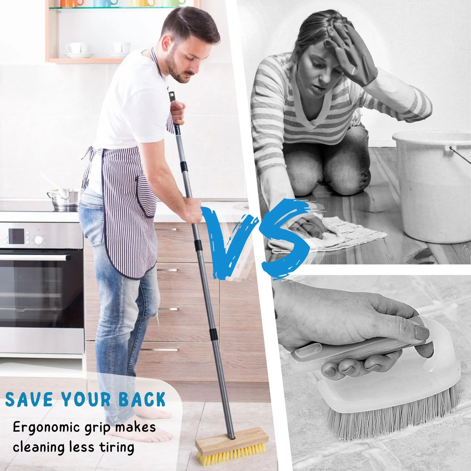 Floor Scrubber Brush with Long Handle for Deck Cleaning, 52'' Stiff Bristle Scrub Broom for Shower, Bathroom, Boat, Concrete, Carpet, Garage - Image 3