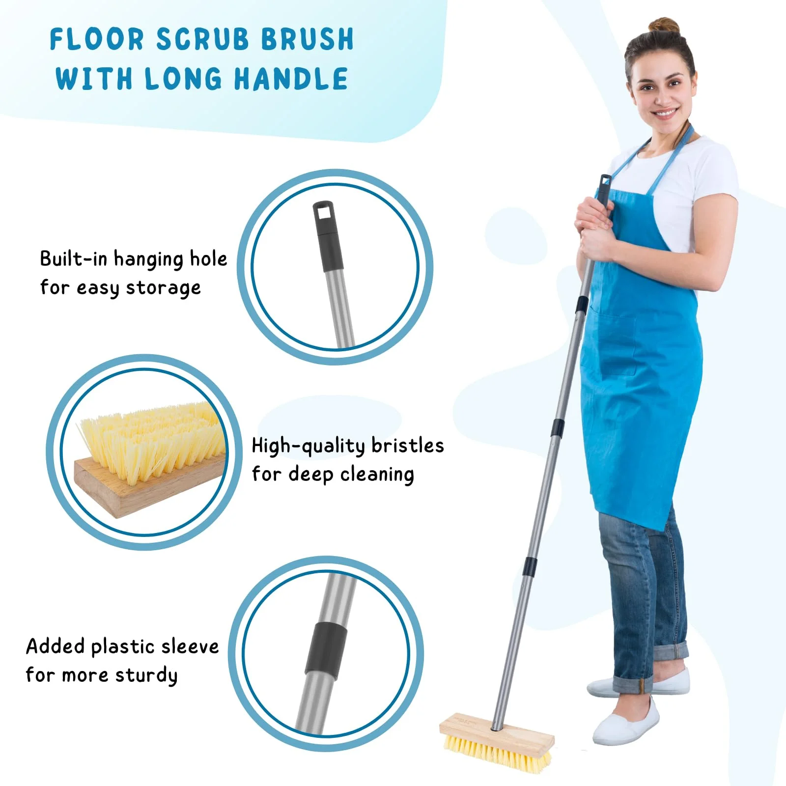 Floor Scrubber Brush with Long Handle for Deck Cleaning, 52'' Stiff Bristle Scrub Broom for Shower, Bathroom, Boat, Concrete, Carpet, Garage - Image 7