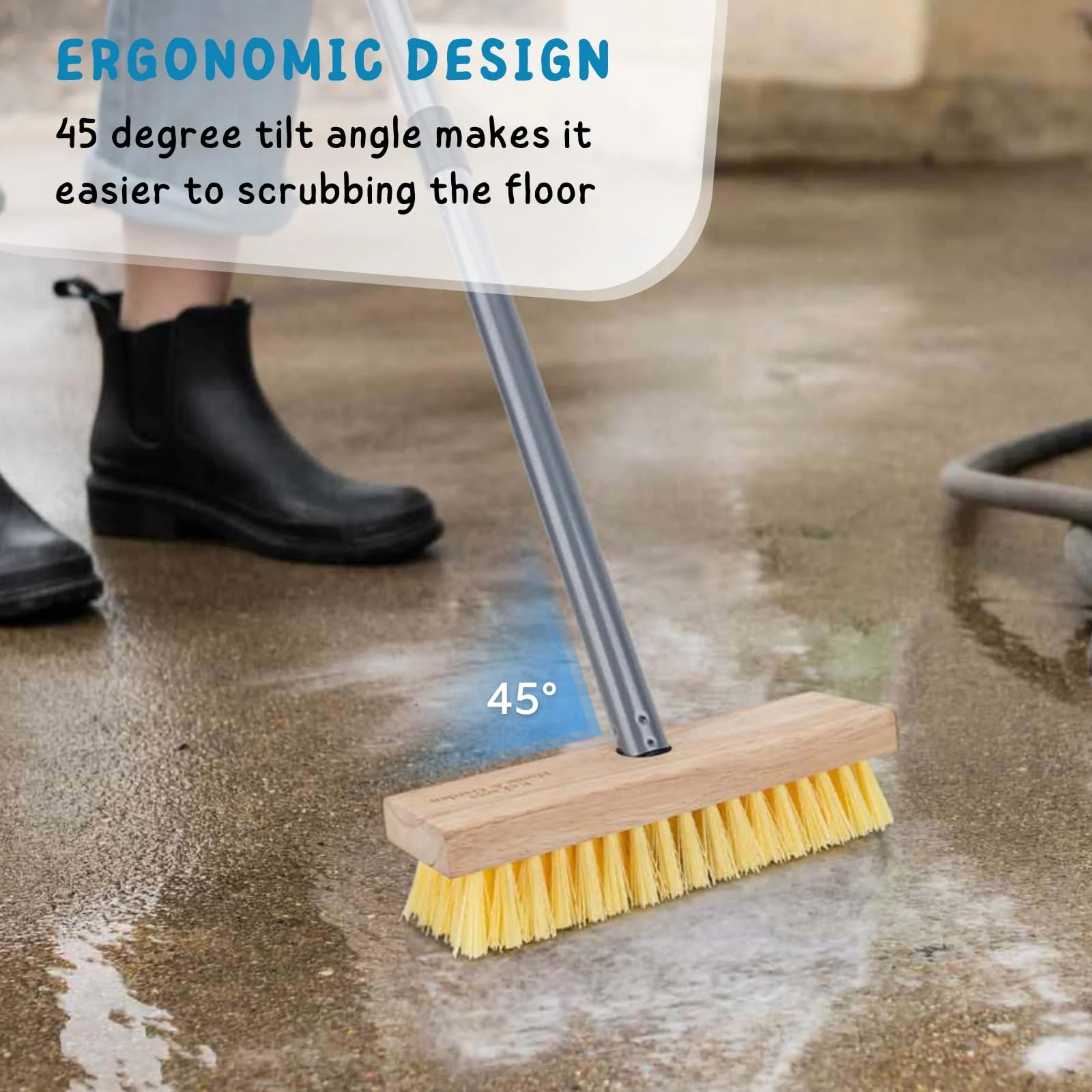 Floor Scrubber Brush with Long Handle for Deck Cleaning, 52'' Stiff Bristle Scrub Broom for Shower, Bathroom, Boat, Concrete, Carpet, Garage - Image 8