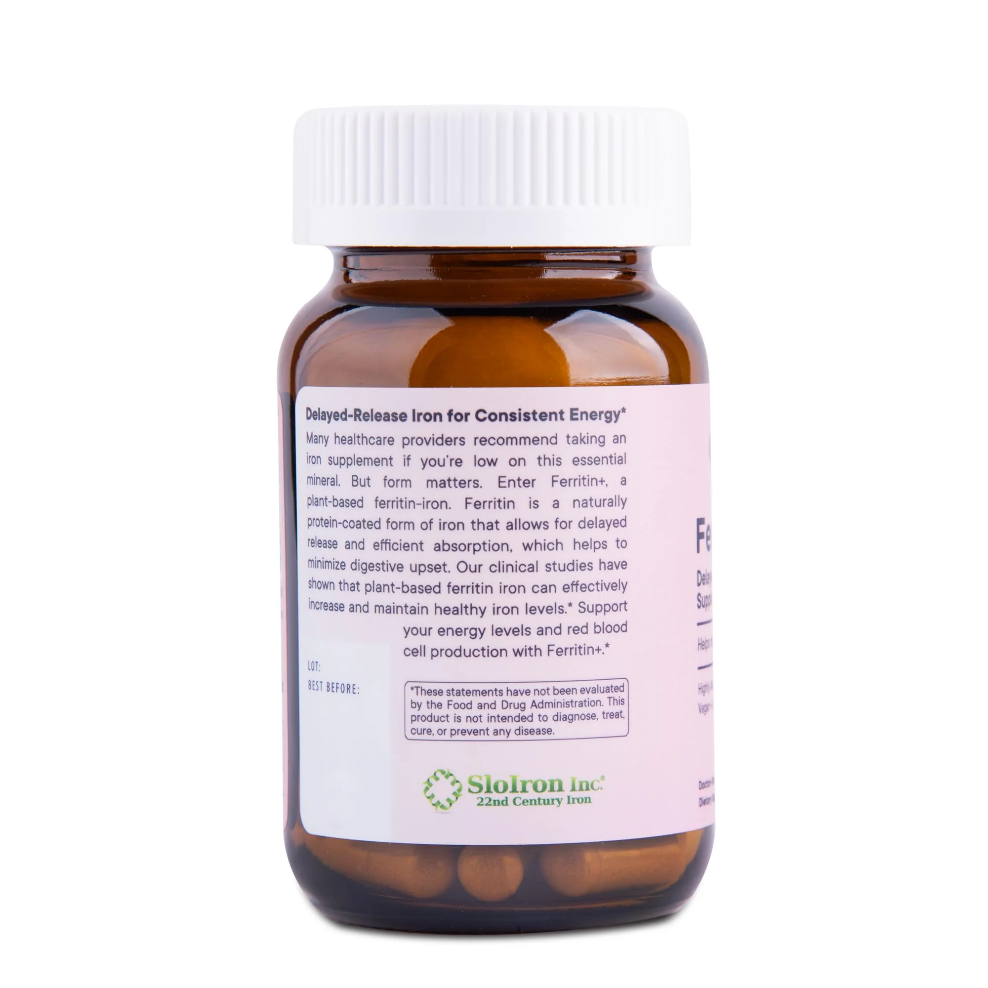 Flora Ferritin+ Delayed-Release Iron Supplement - Plant-Based Iron Supplement - Blood Cell & Energy Support - Vegan & Gluten-Free - Amber Glass Bottle - 60 Vegan Capsules - Image 6