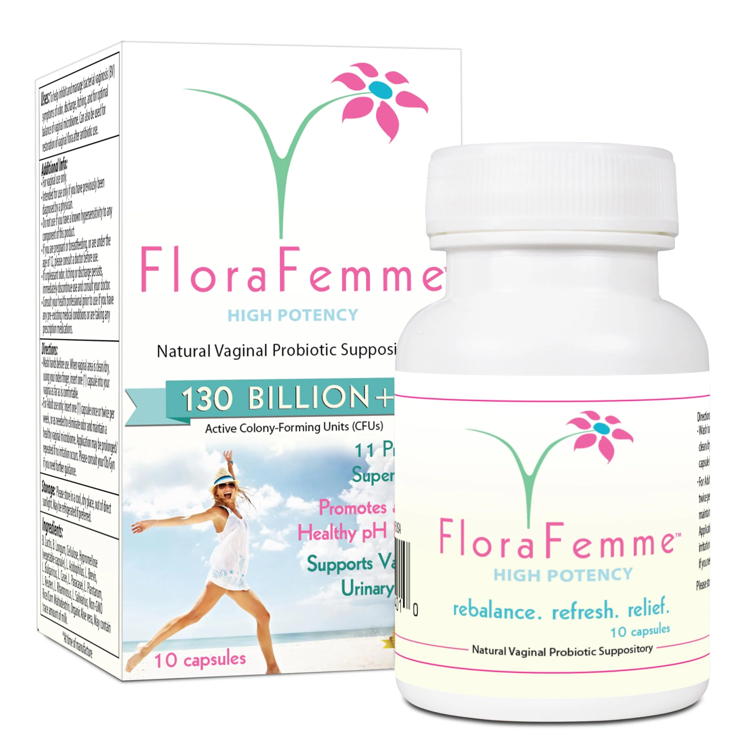 FLORAFEMME - pH Vaginal Probiotics Suppository - Supports pH Balance of Yeast & Bacteria for Feminine Freshness. Supports Restoration of Healthy Vaginal Flora & Vaginal Odor Management