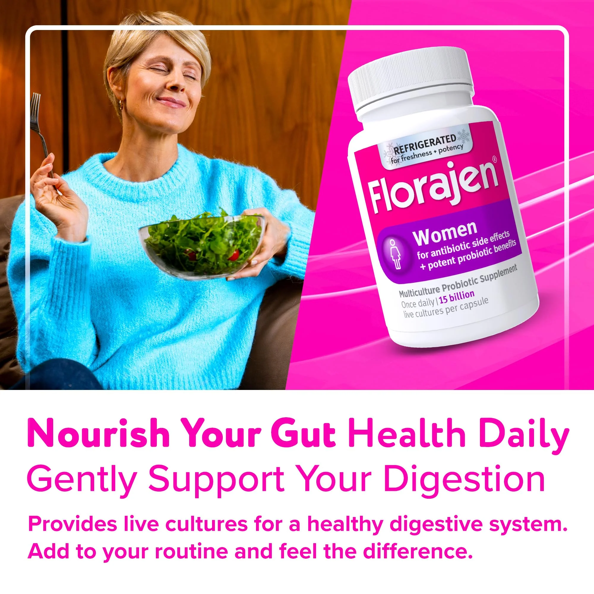Florajen Women's Vaginal Probiotics, Provides Gut Health & Constipation Relief For Adults And Bloating Relief For Women, 30 Capsules (Refrigerated) - Image 3