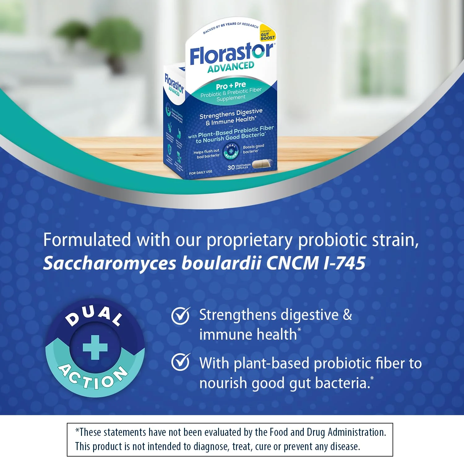 Florastor Advanced Pro+Pre Daily Probiotic and Prebiotic Supplement for Women and Men, Boosts Good Bacteria, Saccharomyces Boulardii CNCM I-745 (30 Capsules) (Pack of 2) - Image 4