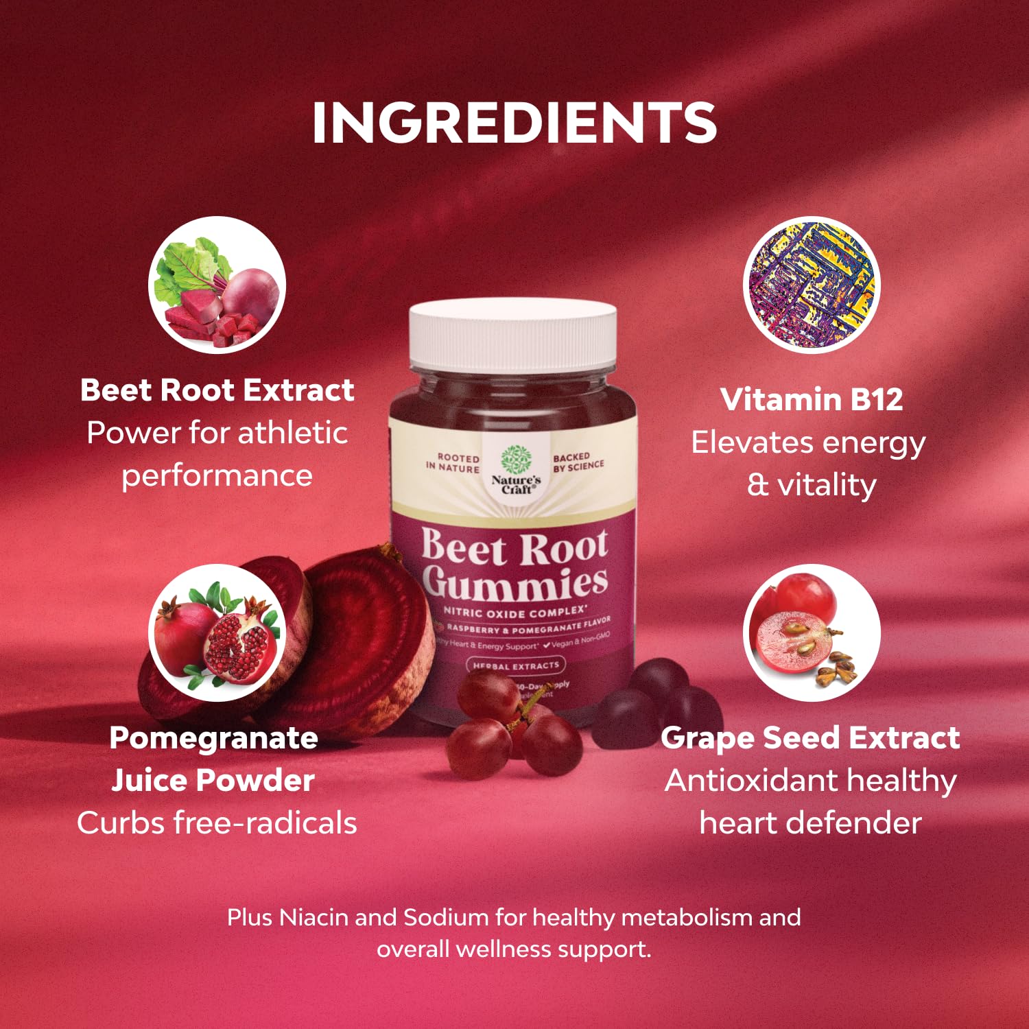 Flow Boosting Beet Root Gummies - Invigorating Beet Gummies for Adults Nitric Oxide Energy & Heart Health Support with Grapeseed Pomegranate & Vitamin B12 - Vegan Non-GMO & Gluten Free - 120 Count - Image 6