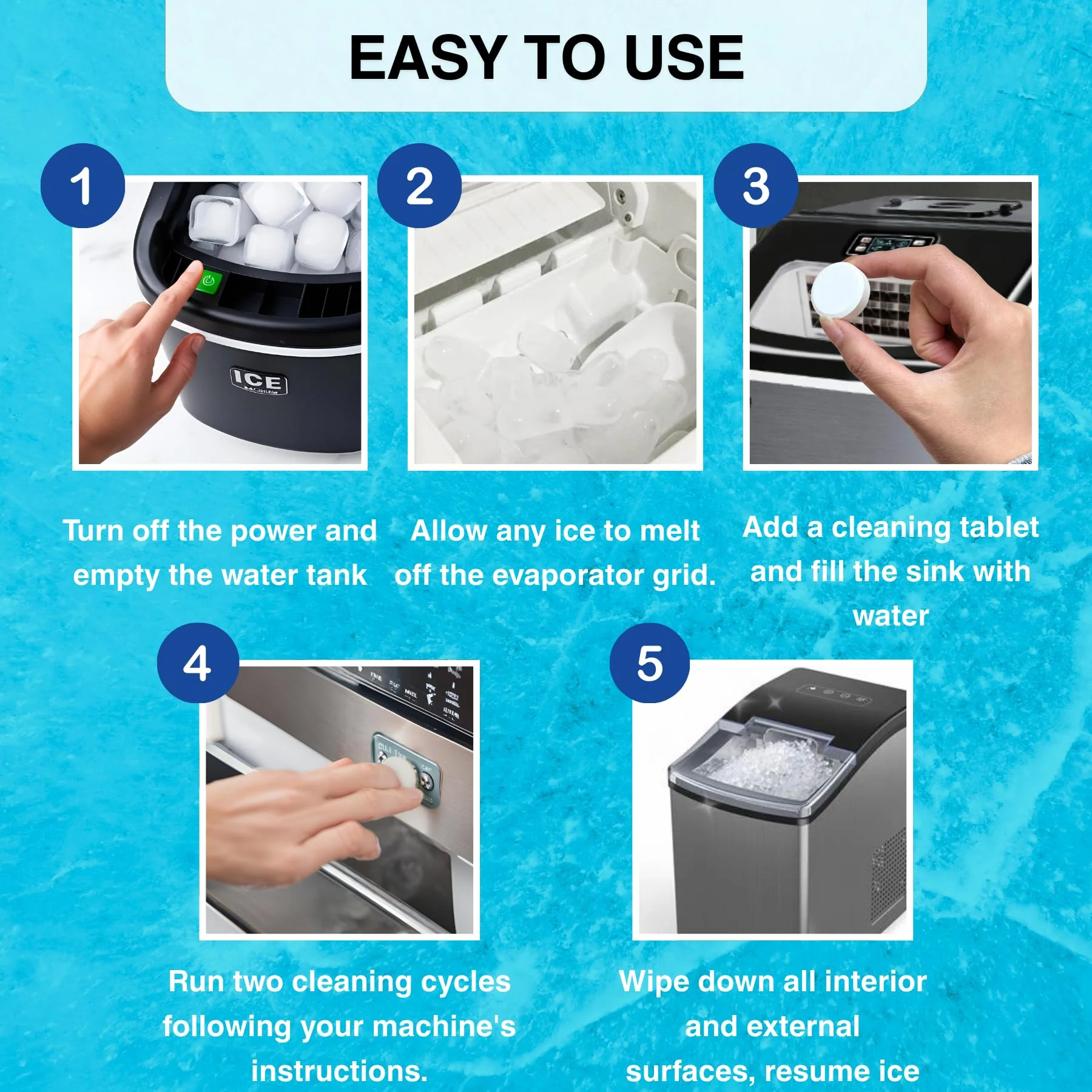 flowcheer Ice Maker Cleaner Tablets, Cleaning and Descaler for Countertop and Home Ice Machines, 24 Count for 1 Year, Suitable for Most Surfaces - Image 3
