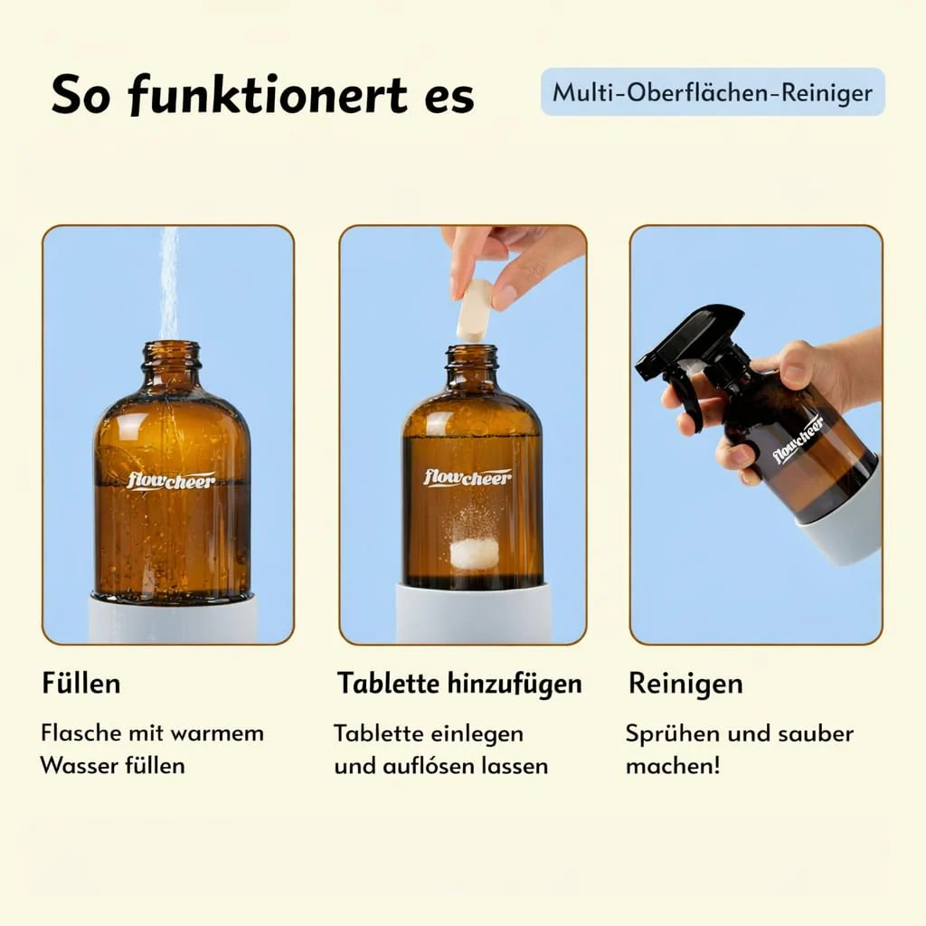 flowcheer Multi-Purpose Cleaner Starter Kit-Lavender and Lemon Scent all purpose cleaner concentrate,cleaning tablets (6 Refill tablets) with Reusable Spray Bottle Multi-Surface Cleaner, 6x17fl oz - Image 5