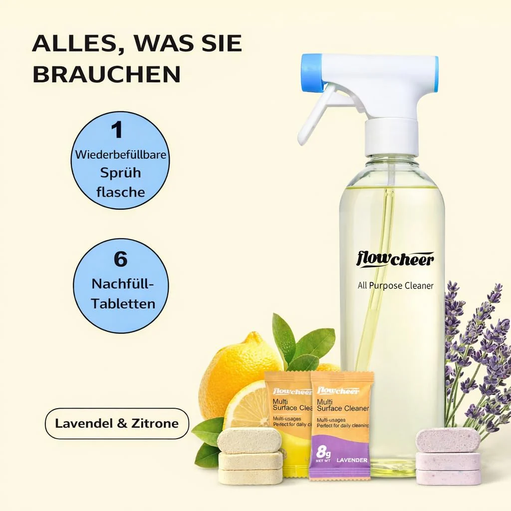 flowcheer Multi-Purpose Cleaner Starter Kit-Lavender and Lemon Scent all purpose cleaner concentrate,cleaning tablets (6 Refill tablets) with Reusable Spray Bottle Multi-Surface Cleaner, 6x17fl oz - Image 6