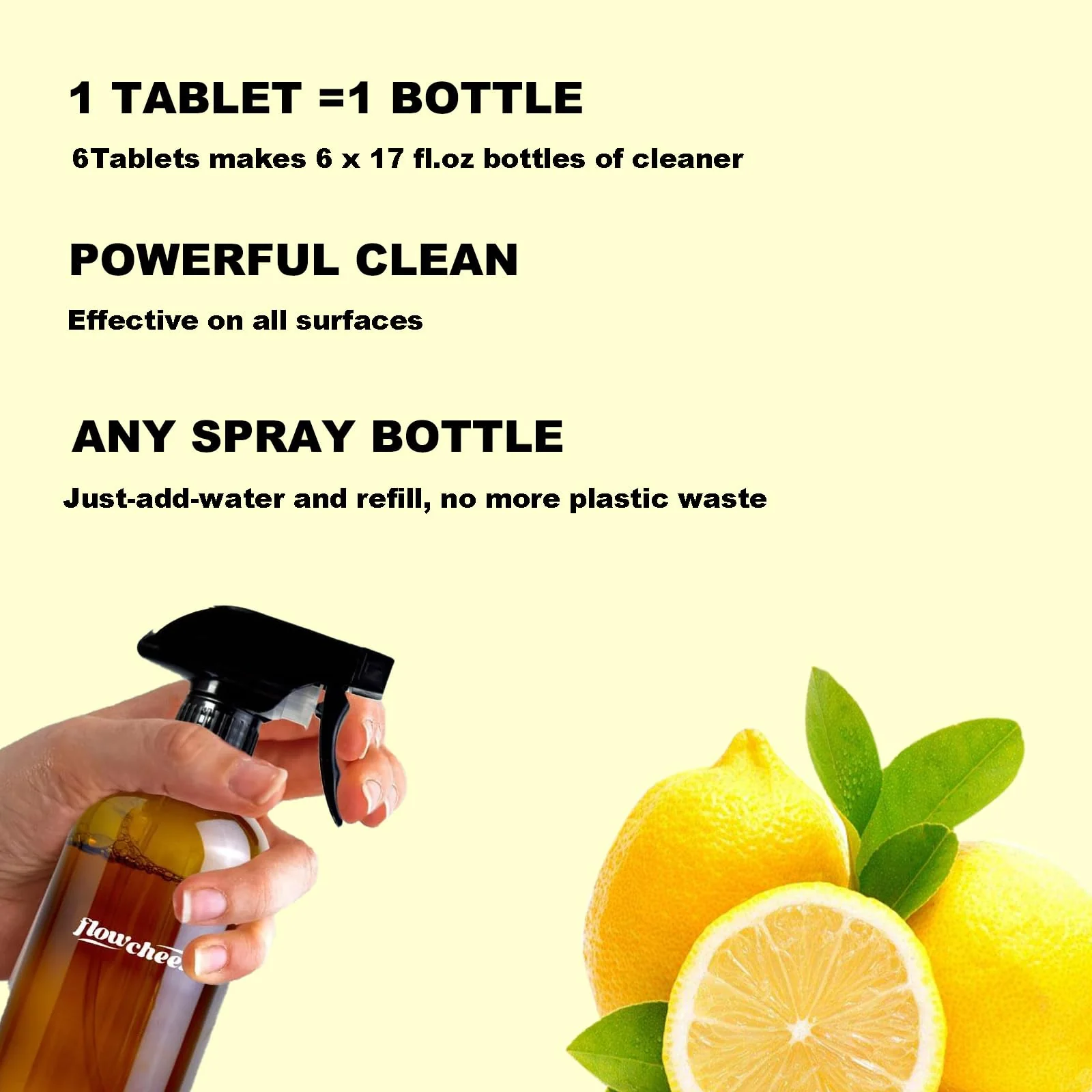 flowcheer Multi-Purpose Cleaner Starter Kit-Lemon Scent all purpose cleaner concentrate,cleaning tablets (6 Refill tablets) with Reusable Spray Bottle Multi-Surface Cleaner, 6x17fl oz - Image 6