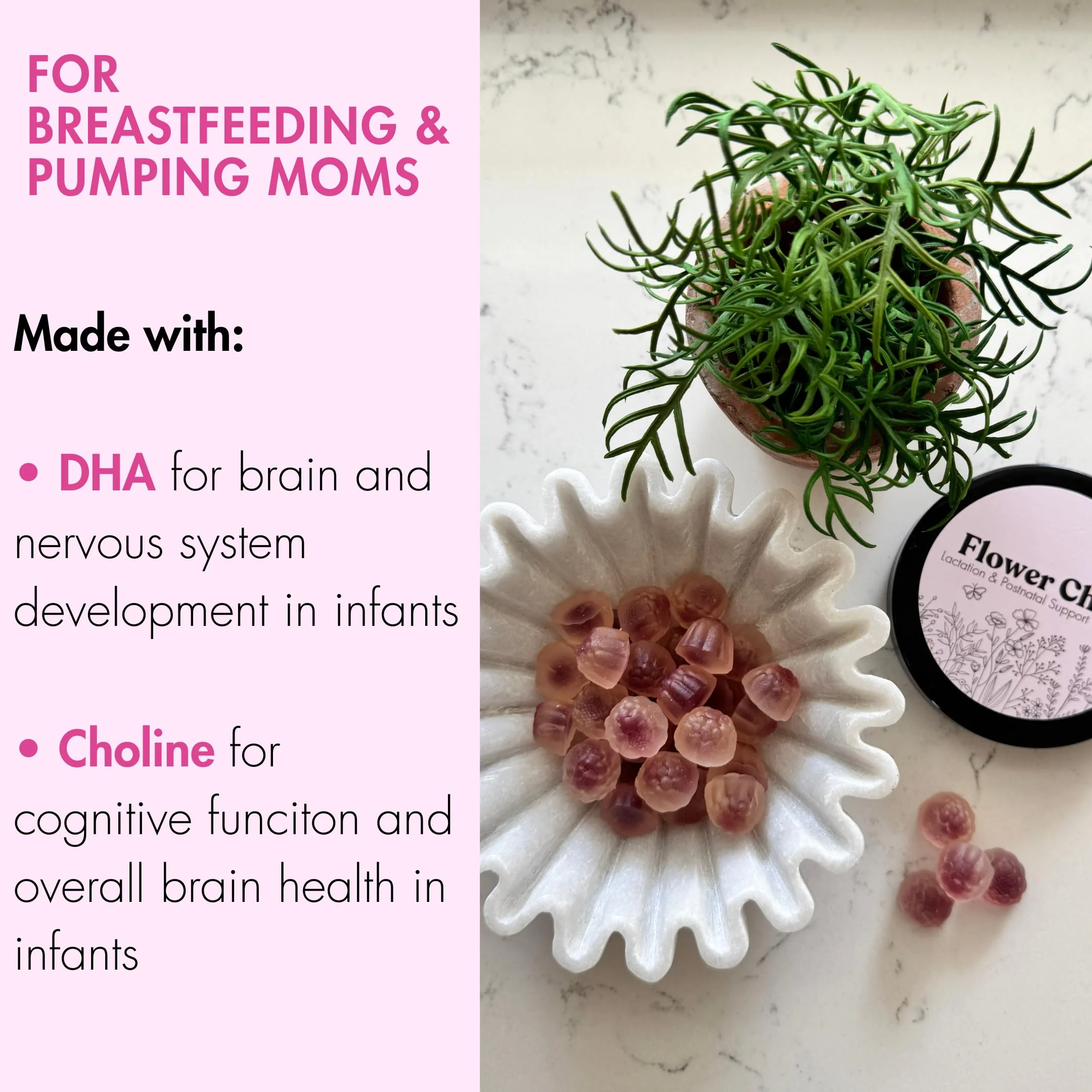 Flower Child Breastfeeding Gummies for Milk Production with Organic Moringa, Milk Thistle, Choline & DHA, Lactation Supplement Postnatal Recovery Vitamins, Fenugreek Free, Vegan, 60 Count - Image 4