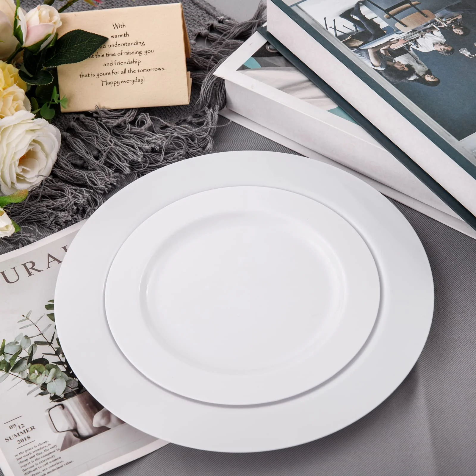 FLOWERCAT 60PCS White Plastic Plates - Heavy Duty White Disposable Plates for Christmas/Thanksgiving Party/Wedding -serve for 30 guests Include 30PCS 10.25" & 30PCS 7.5" Plates for Party - Image 5
