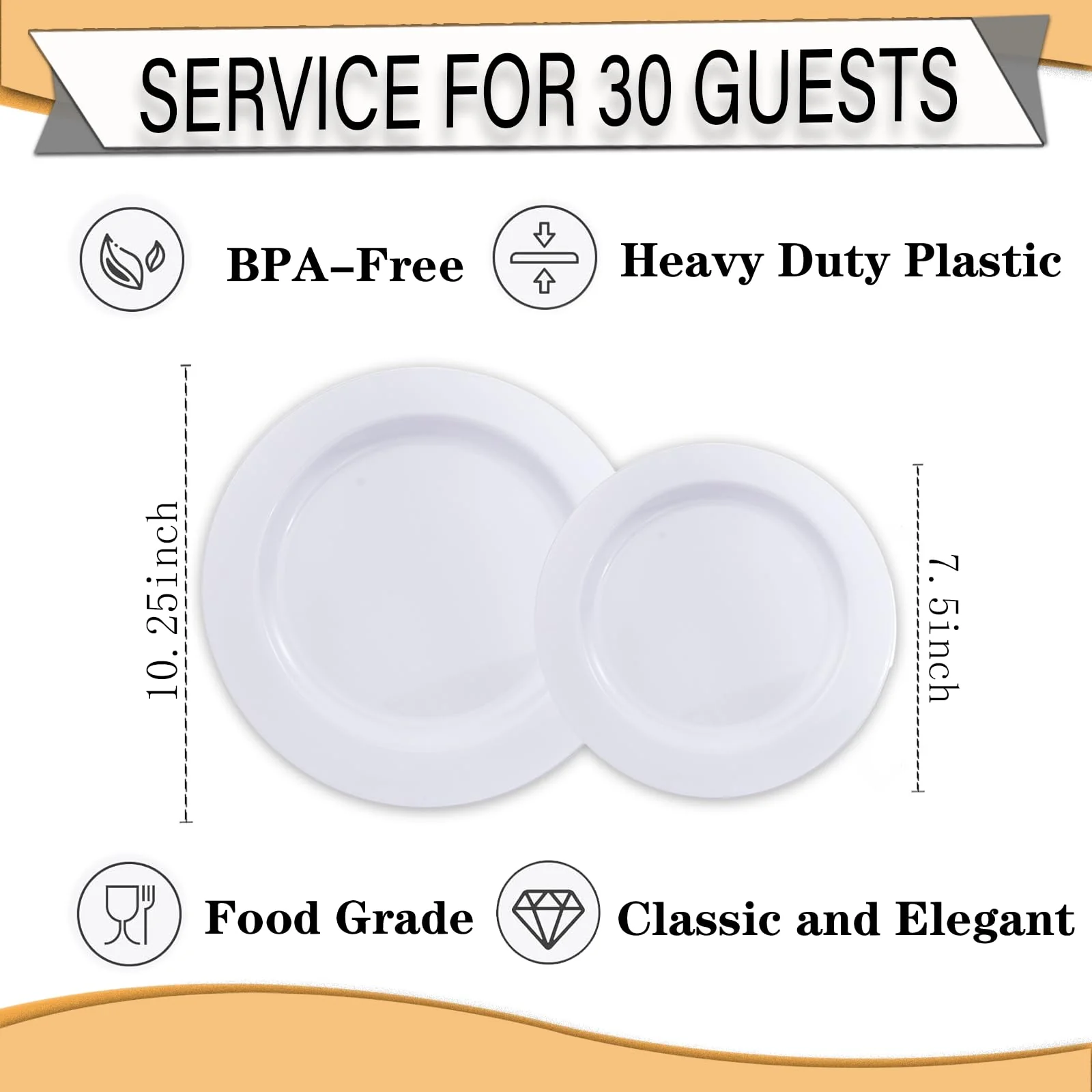 FLOWERCAT 60PCS White Plastic Plates - Heavy Duty White Disposable Plates for Christmas/Thanksgiving Party/Wedding -serve for 30 guests Include 30PCS 10.25" & 30PCS 7.5" Plates for Party - Image 8