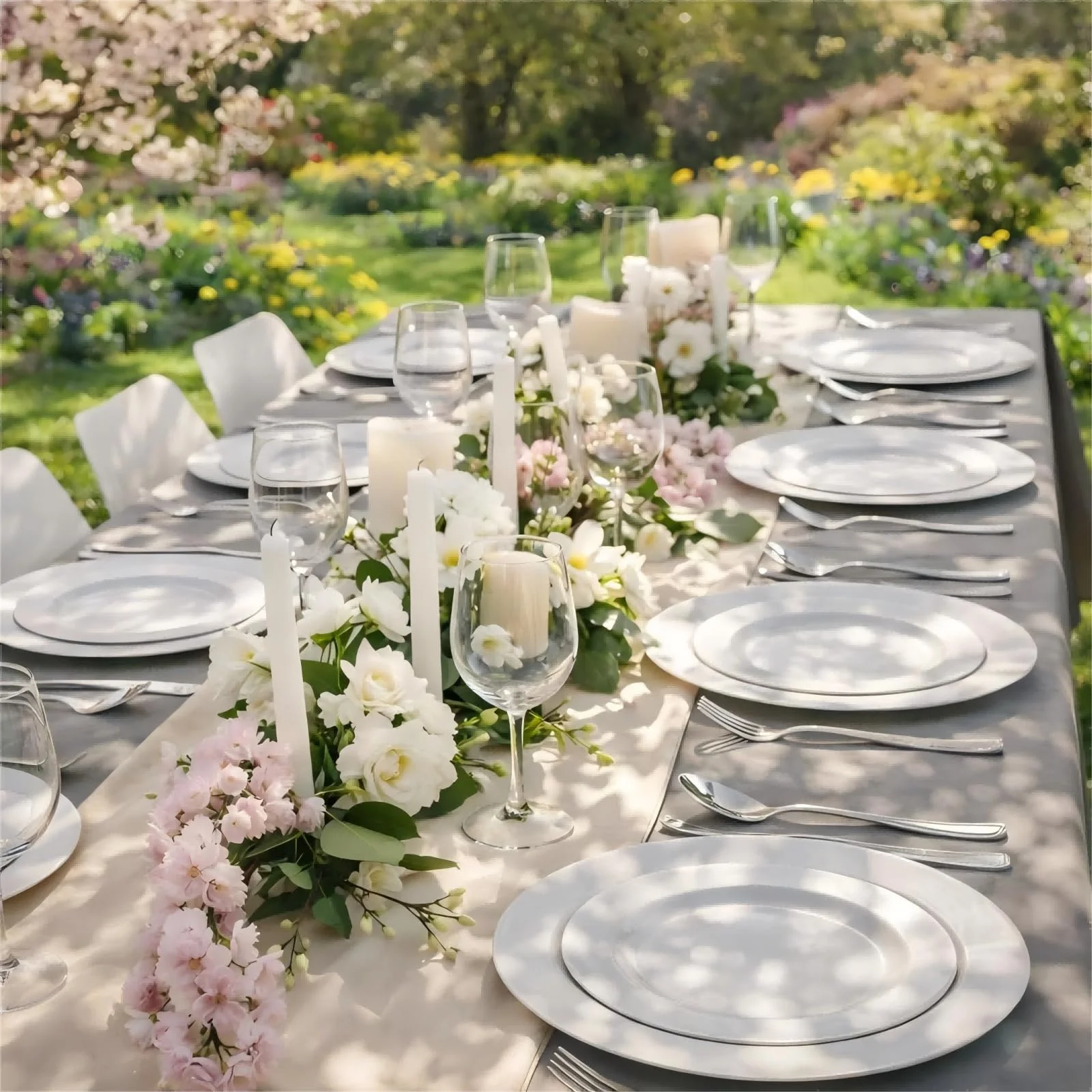 FLOWERCAT 60PCS White Plastic Plates - Heavy Duty White Disposable Plates for Mother's Day/Birthday Party/Wedding -serve for 30 guests Include 30PCS 10.25" & 30PCS 7.5" Plates for Party - Image 8