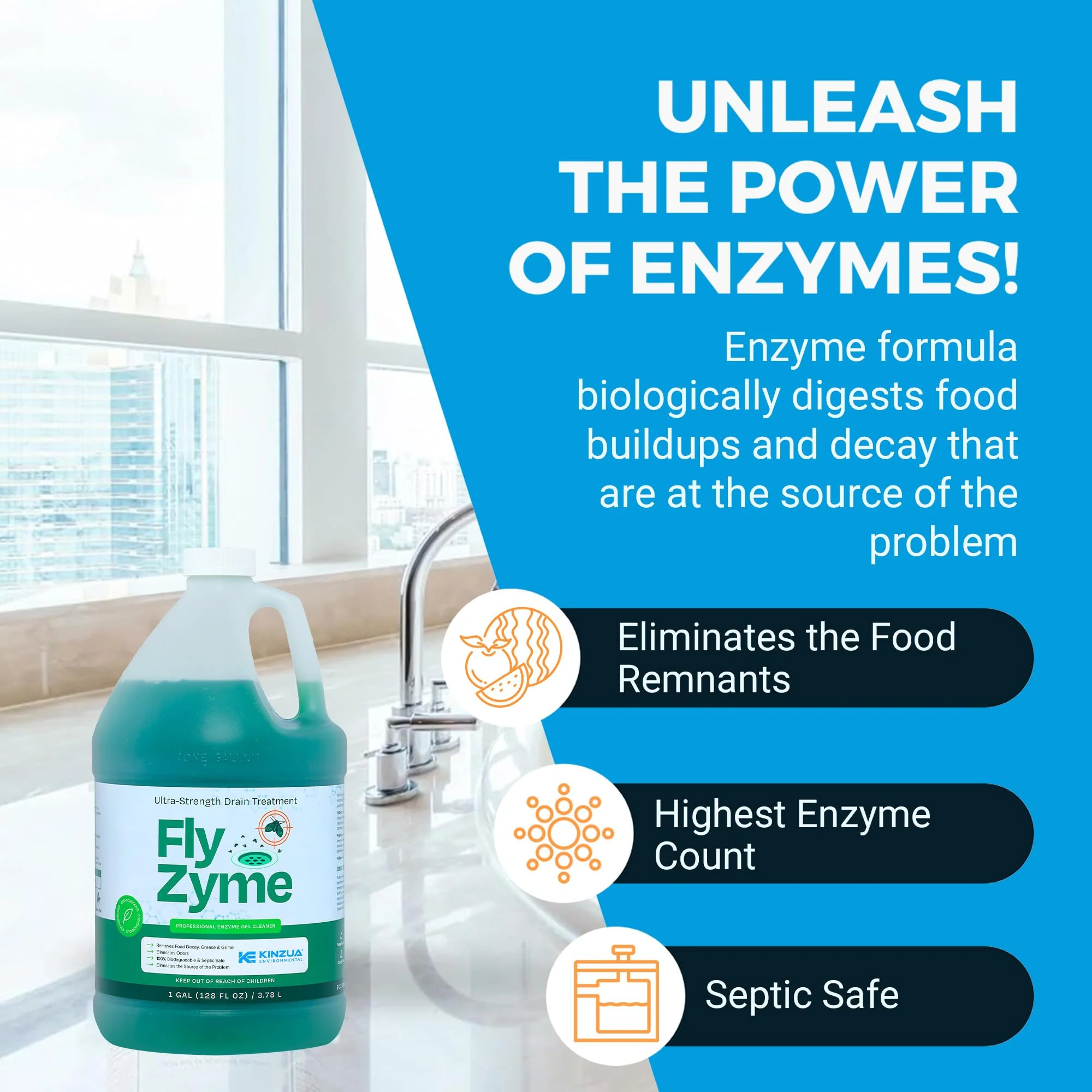 Fly-Zyme, Highly Concentrated Enzyme Drain Cleaner for Pipes, Drain Gel for Fruit Flies, Organic Waste Degrader & Odor Neutralizer, 1 Gallon - Image 4
