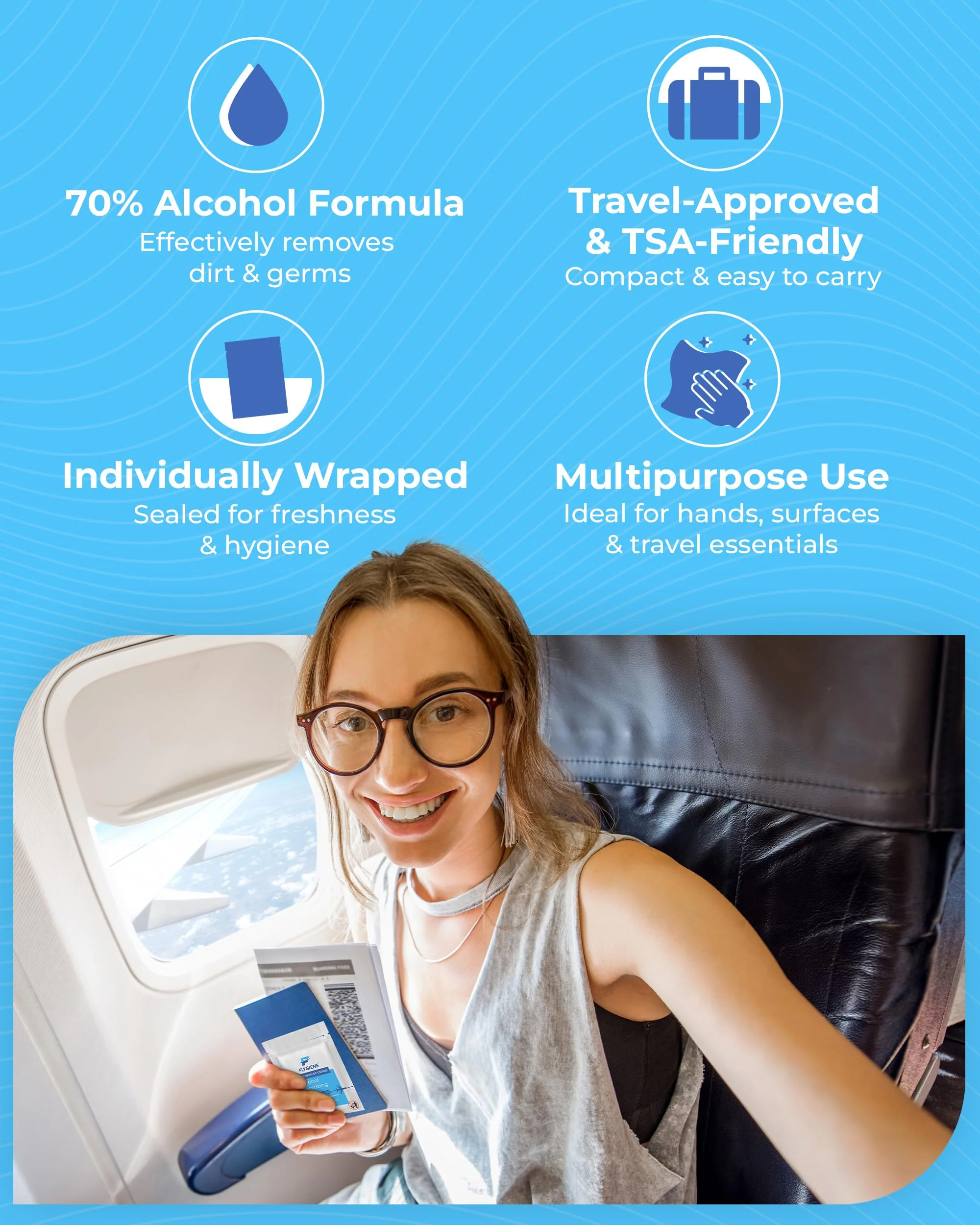 FLYGIENE Travel Sanitizing Wipes (20 Count (2 Packs of 10)) - Image 7