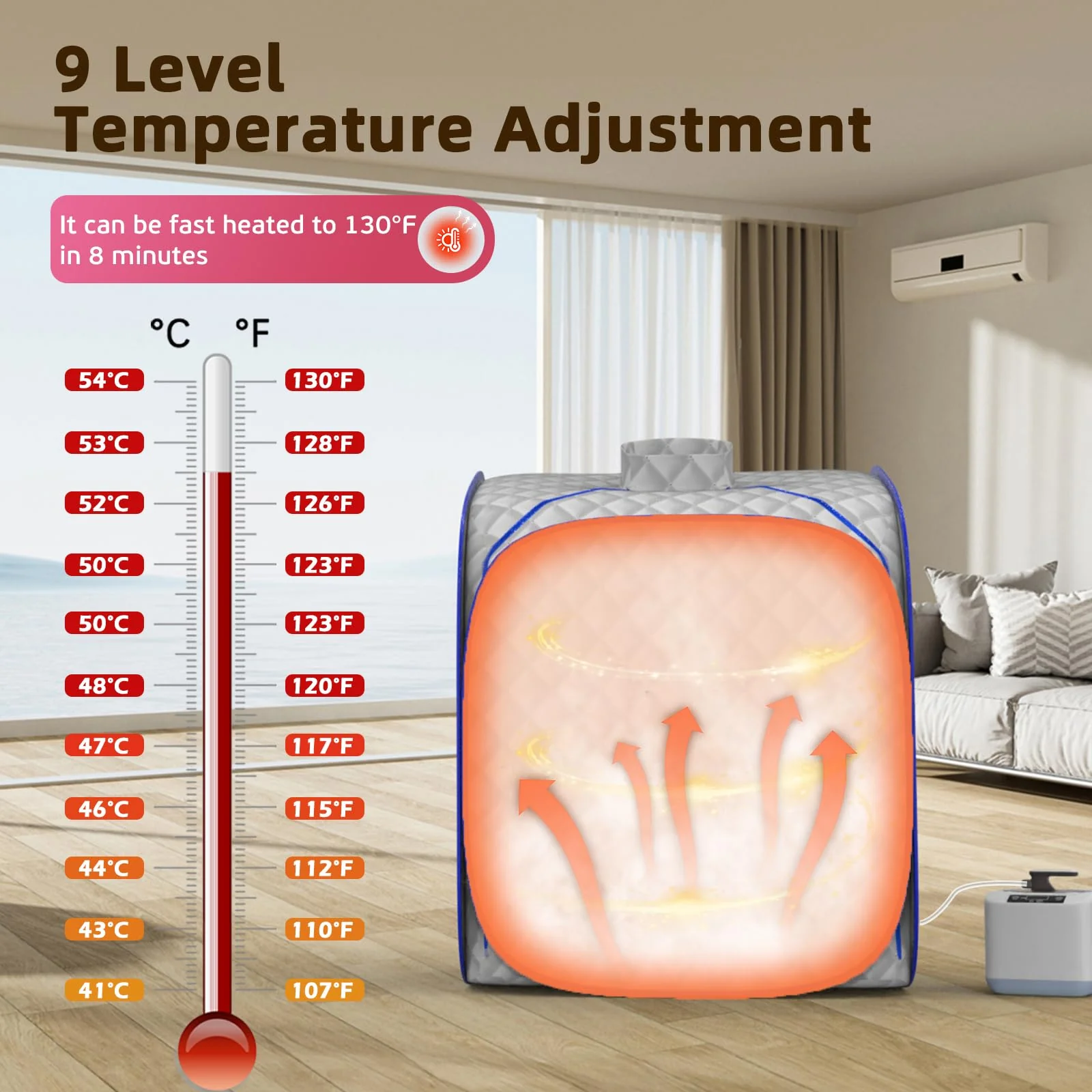 FniOk Portable Steam Sauna at Home, 9 Levels Heating, Sauna Tent for Home with Steamer and Folding Chair, Sauna for Relaxation, Detoxification, Spa - Image 5
