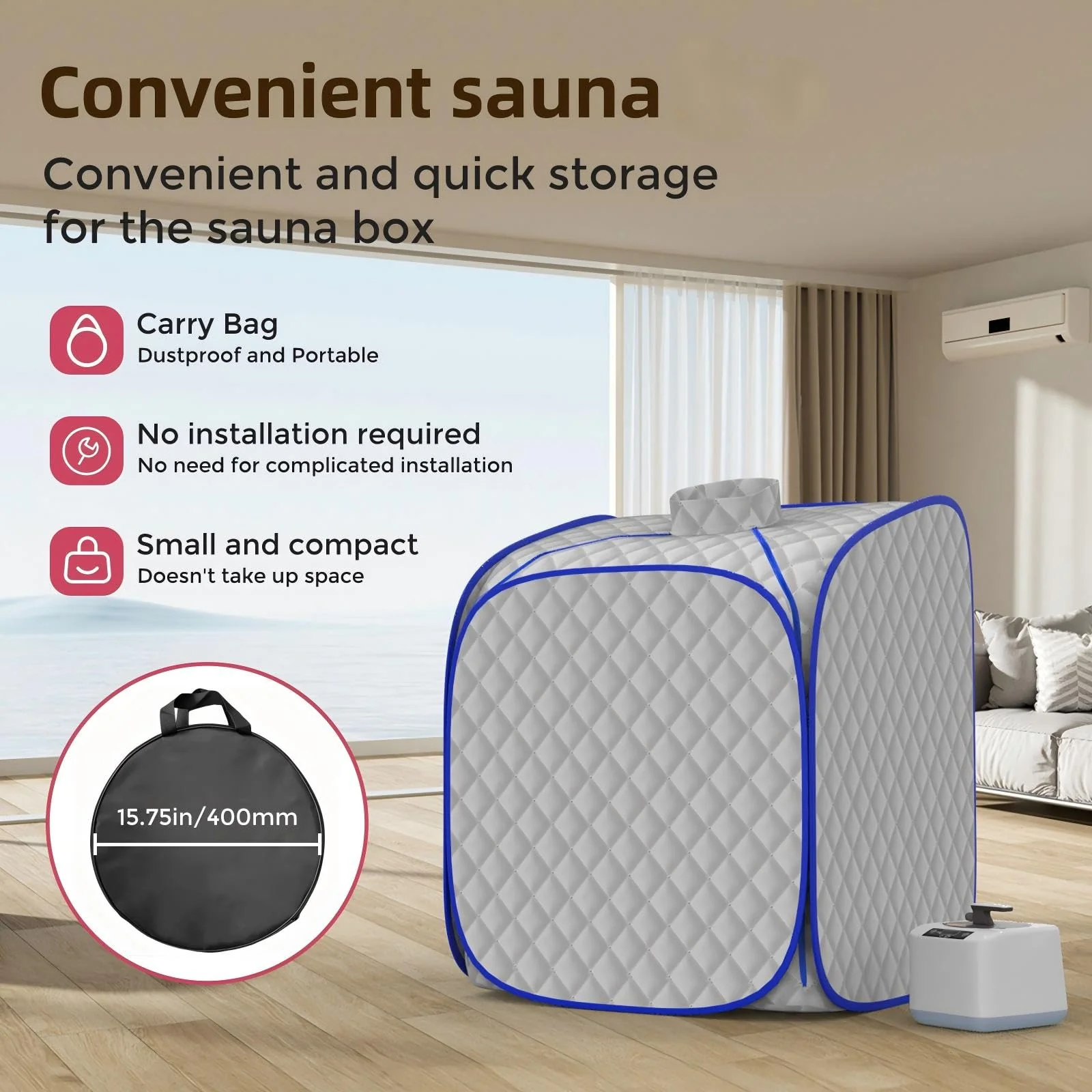 FniOk Portable Steam Sauna at Home, 9 Levels Heating, Sauna Tent for Home with Steamer and Folding Chair, Sauna for Relaxation, Detoxification, Spa - Image 6