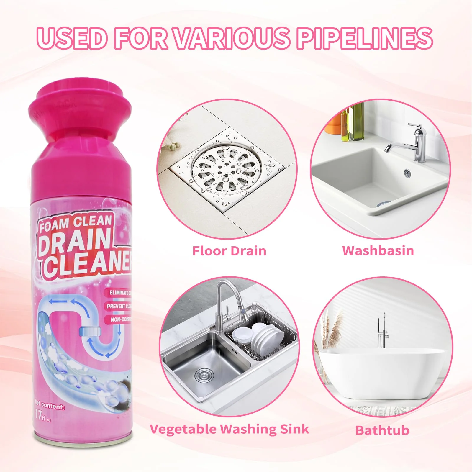 Foam Drain Cleaner, Drain Sink Cleaner and Deodorizer, Clog Remover for Kitchen, Sinks, Tubs (2 Pcs) - Image 3
