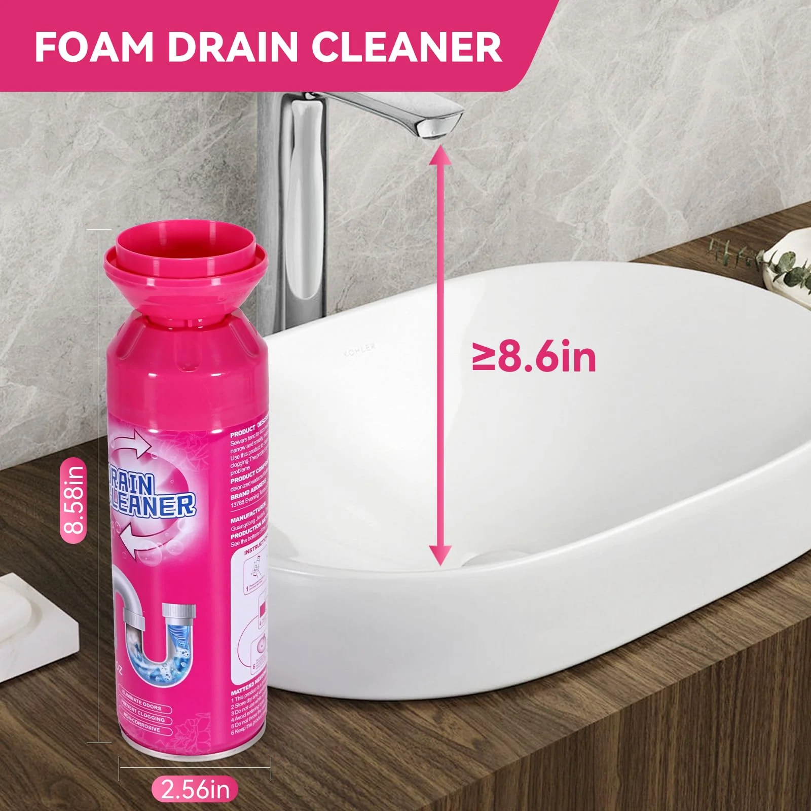 Foaming Drain Cleaner, Sink Cleaner and Deodorizer, Drain Clog Remover for Kitchen Sinks, Tubs, Shower Drains (3 Pcs) - Image 3