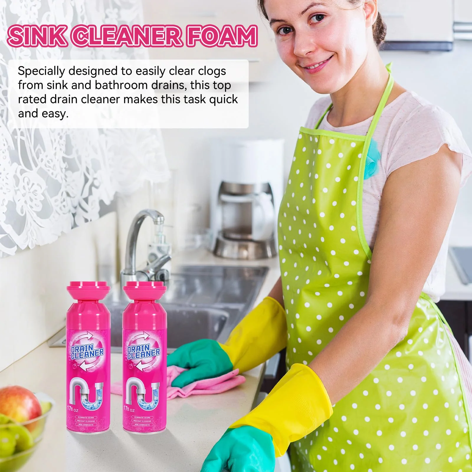 Foaming Drain Cleaner, Sink Cleaner and Deodorizer, Drain Clog Remover for Kitchen Sinks, Tubs, Shower Drains (3 Pcs) - Image 5