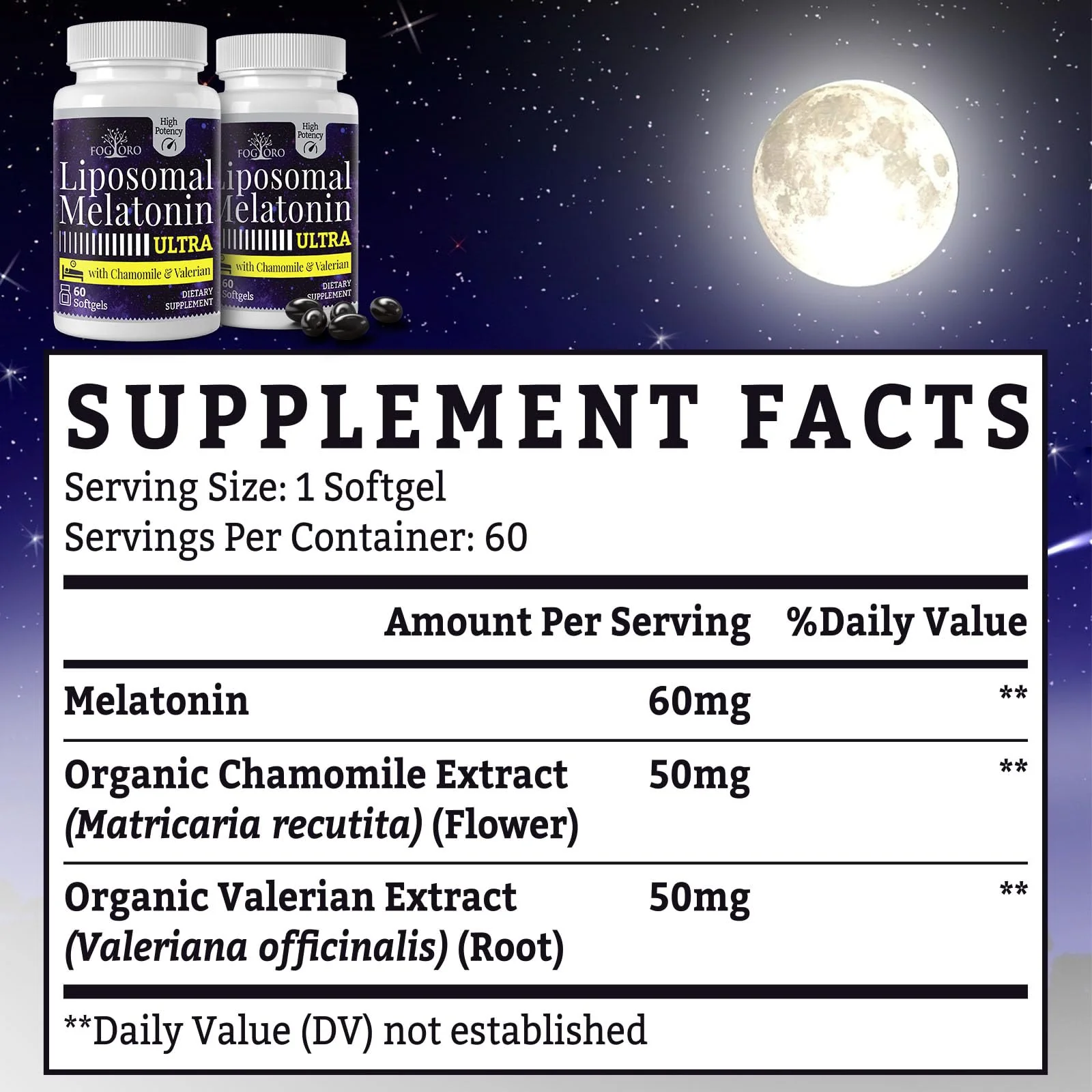 Fogoro Melatonin 60mg-Fall Asleep Faster, Stay Asleep Longer,High Dose - Image 2