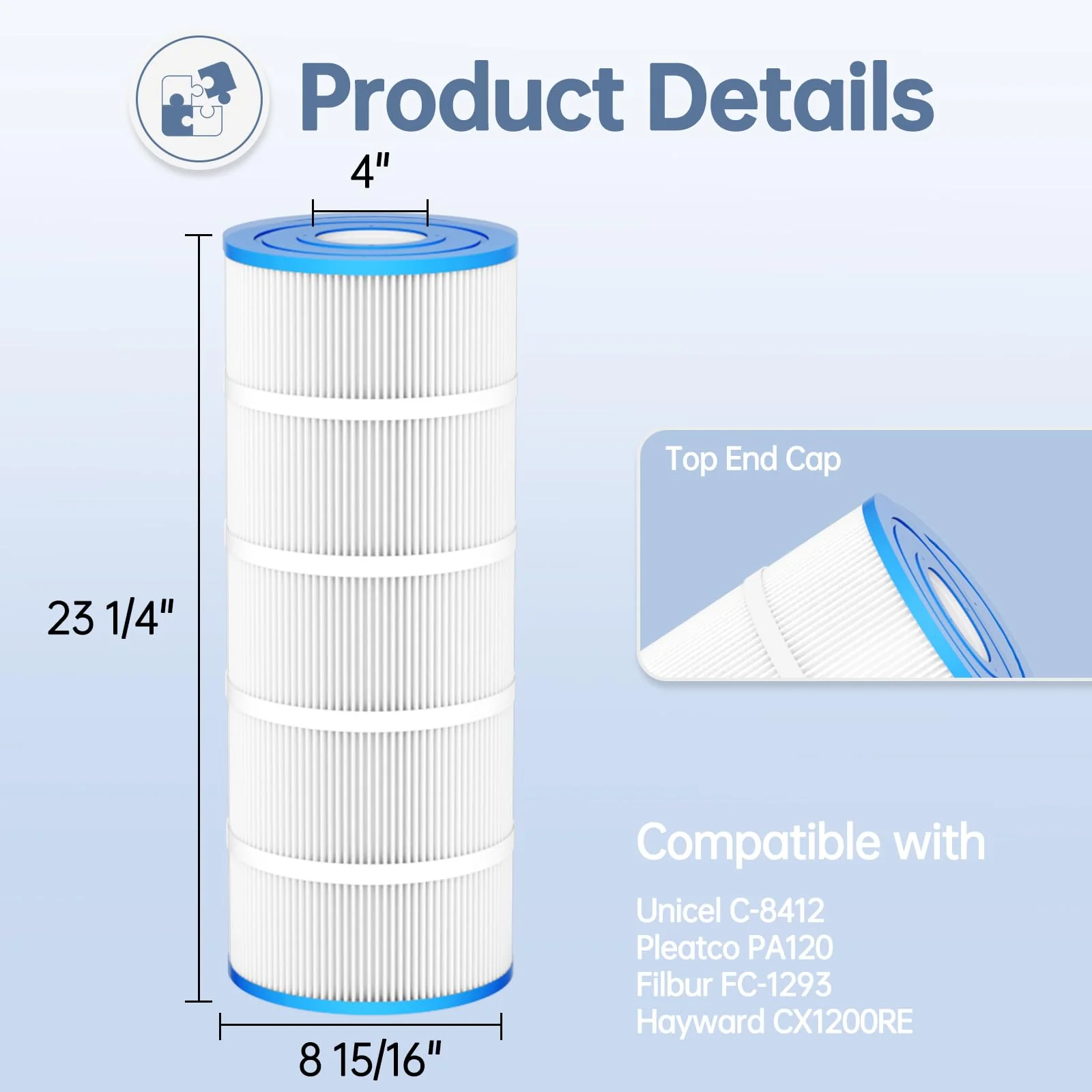 FOIRCEADAL C1200 Pool Filter Cartridge Compatible with Hayward CX1200RE, Unicel C-8412, Ultra-B2, Pleatco PA120, Filbur FC-1293, Clearwater II 125, Waterway Pro Clean 125, 120 Sq. Ft Replacement 1Pack - Image 8