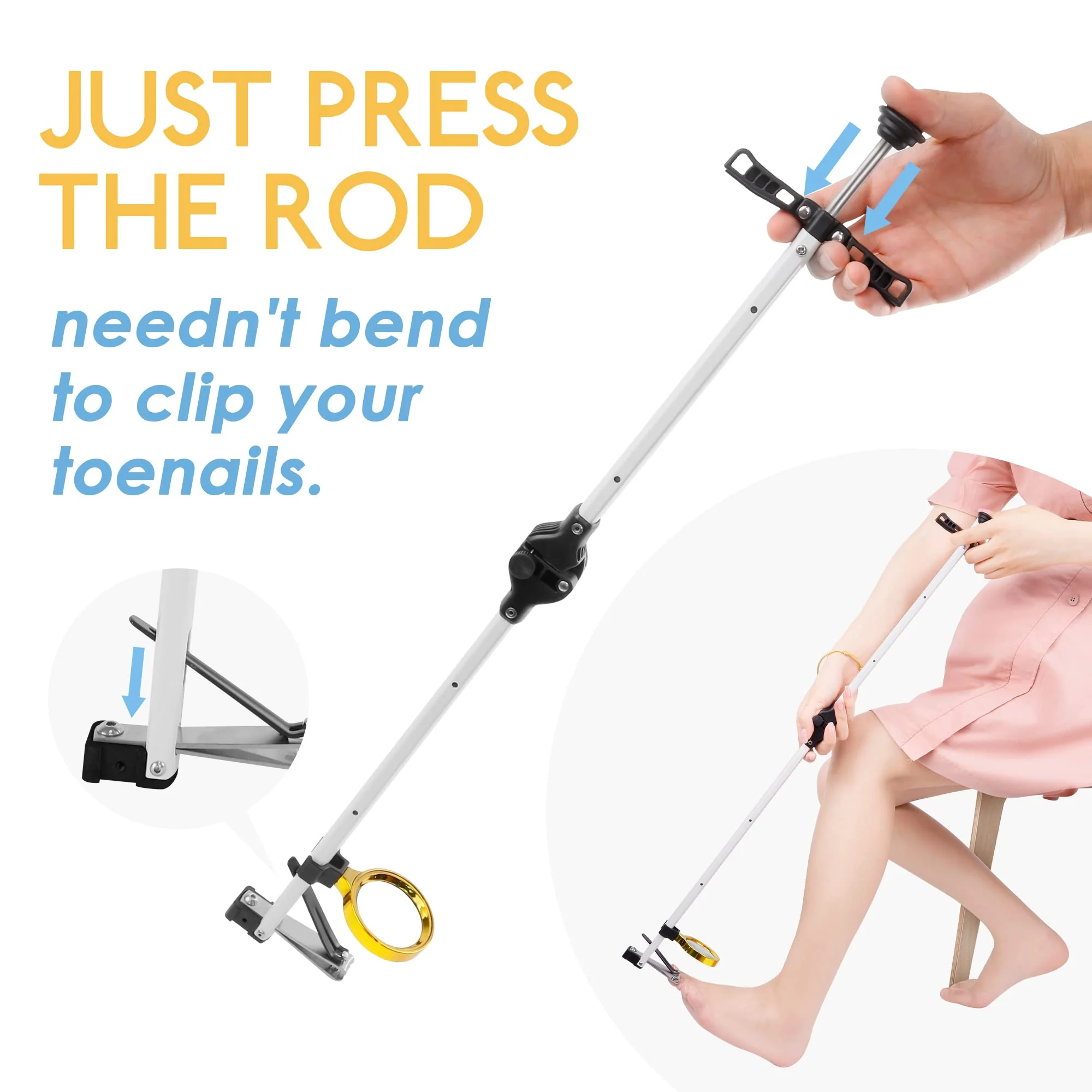 Foldable Long Handle Toenail Clippers Scissors, Include Magnifier, Foldable Handle, Wide Jaw Opening, Design for Seniors, Overweight, Hip and Waist Patients | Easy to Carry (With Magnifier, 24Inch) - Image 6