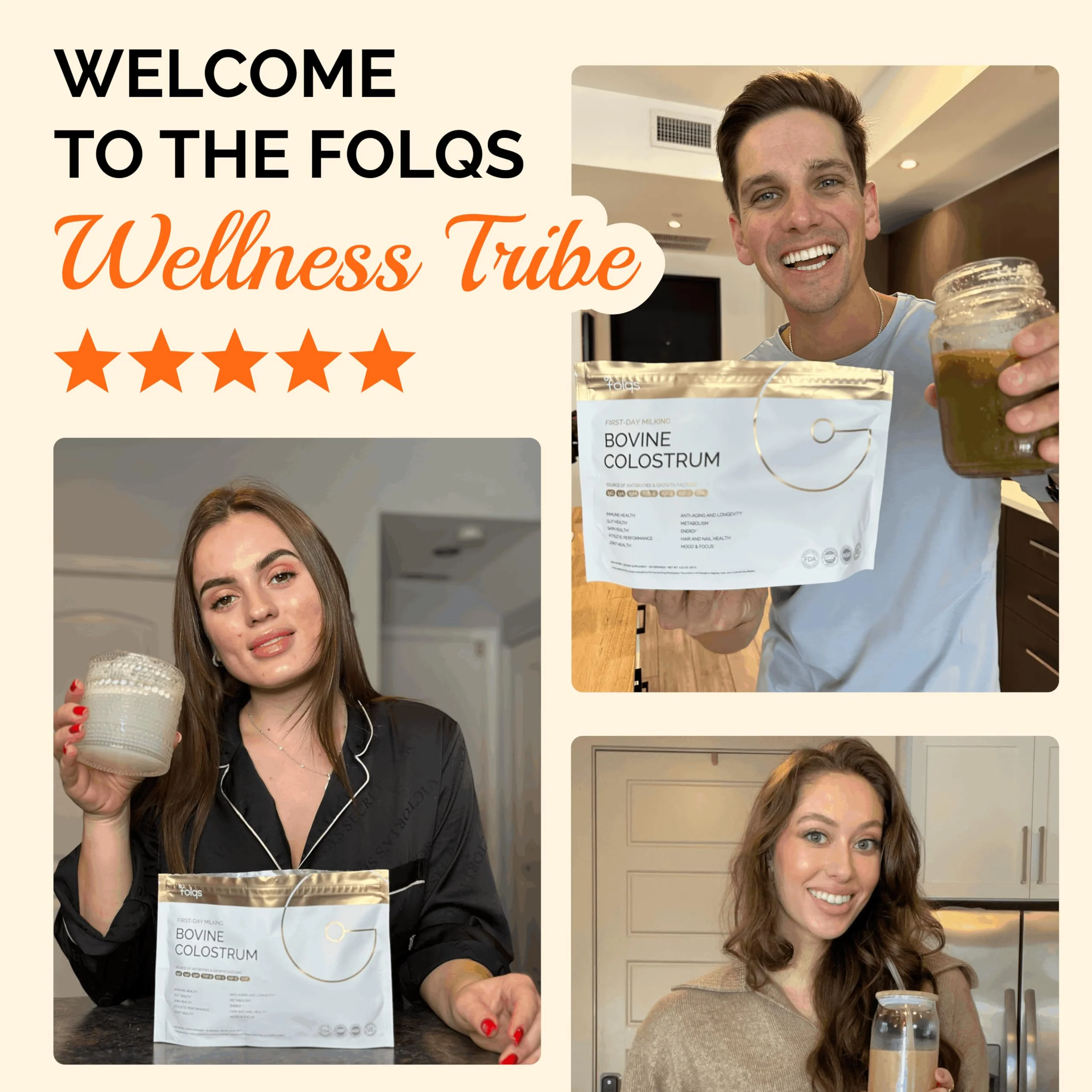 Folqs Bovine Colostrum Powder – First-Day Milking for Immune & Gut Support – 60 Servings – Supports Skin & Tissue Health – Made in USA - Amino Acids, Vitamins, Minerals – Kosher - Sustainably Sourced - Image 4
