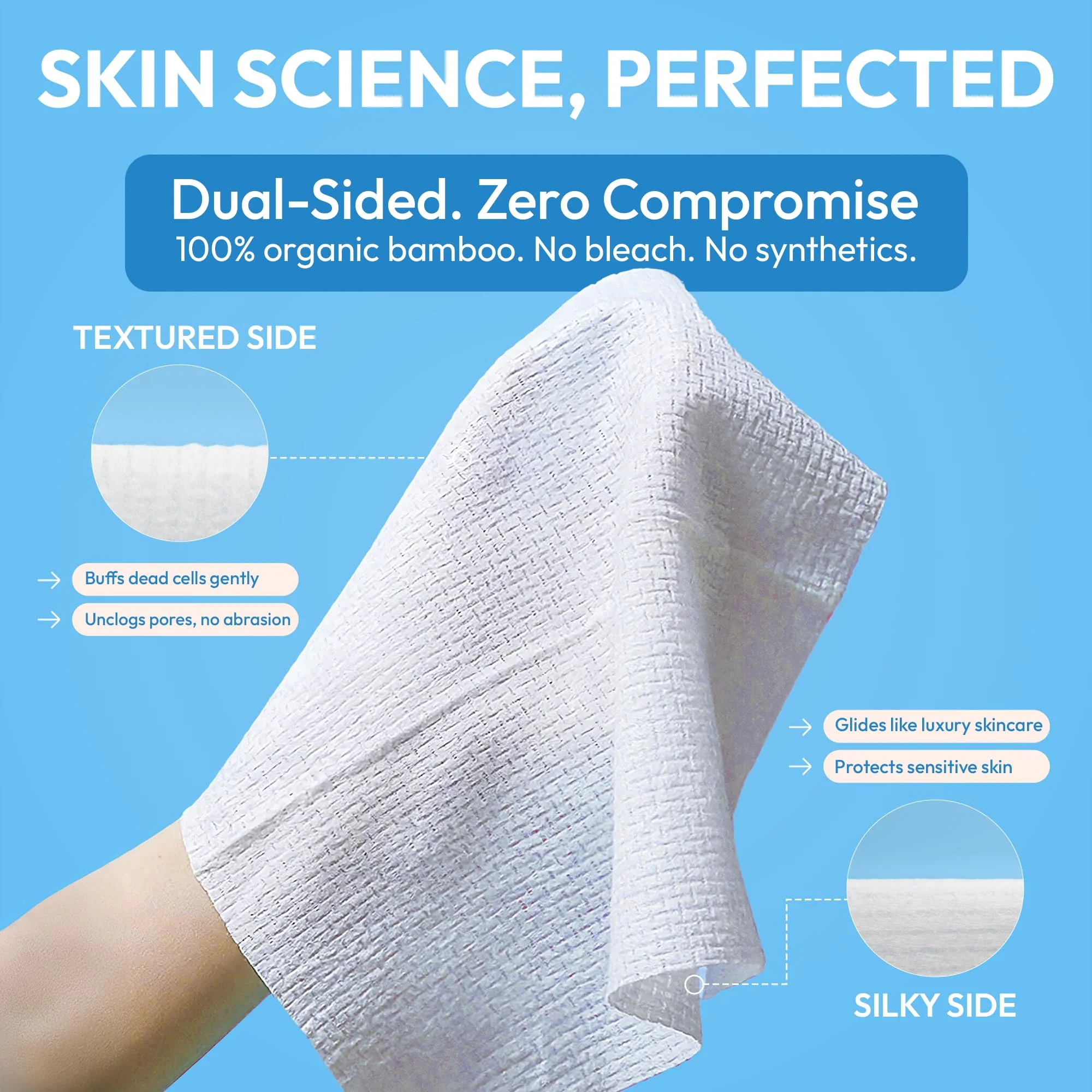 FOMIN Disposable Face Towels - 100 Count (2 Pack) 100% Biodegradable Ultra-Soft Towelette For Washing Face & Makeup Removal, 1ST Certified Vegan & Cruelty Free Facial Washcloth for All Skin Type - Image 3