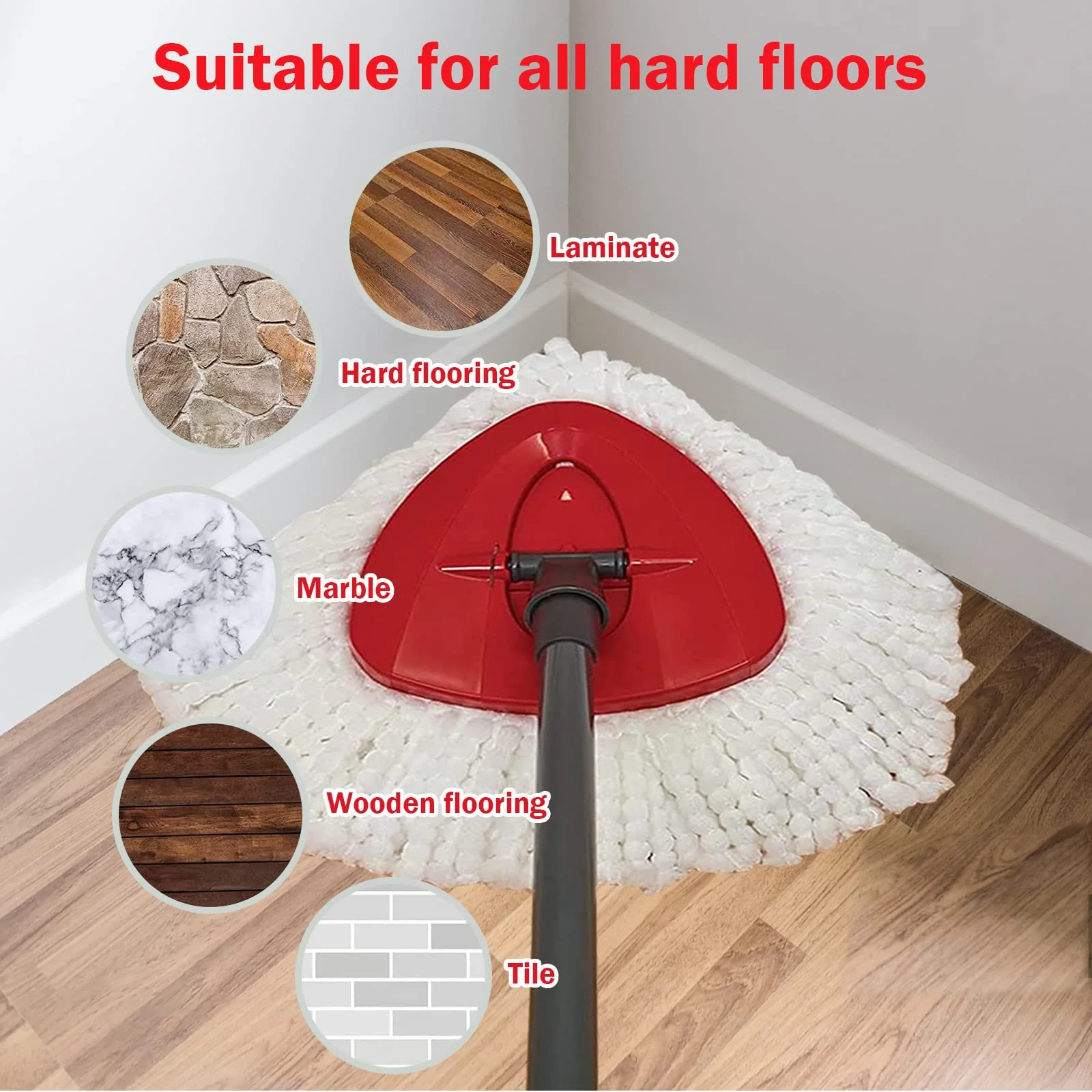 FOOKCIAN Spin Mop Replacement Set - 4 Microfiber Heads, Base, 30-58'' Handle Compatible with OCedar EasyWring - White (1 Can System) - Image 4
