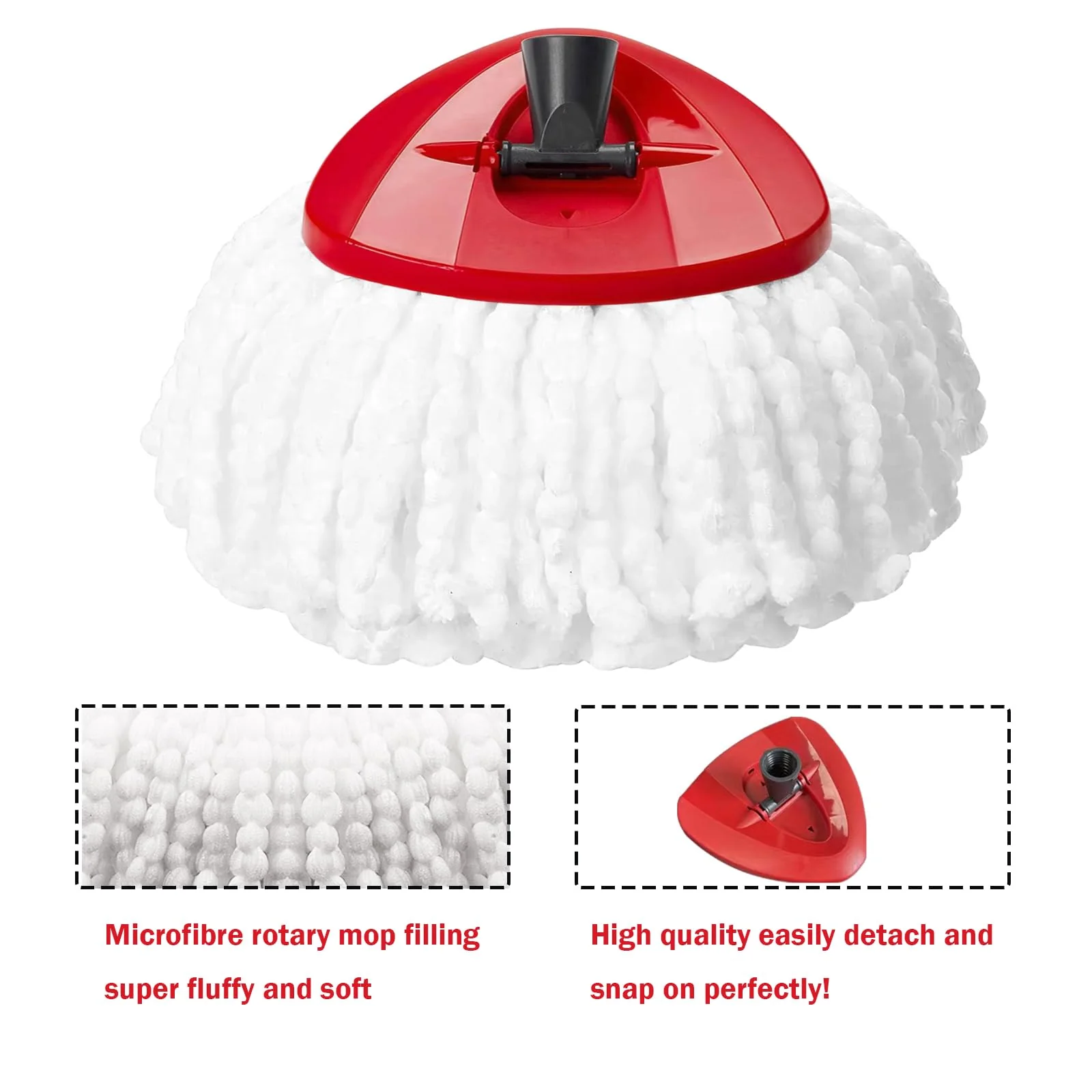 FOOKCIAN Spin Mop Replacement Set - 4 Microfiber Heads, Base, 30-58'' Handle Compatible with OCedar EasyWring - White (1 Can System) - Image 5