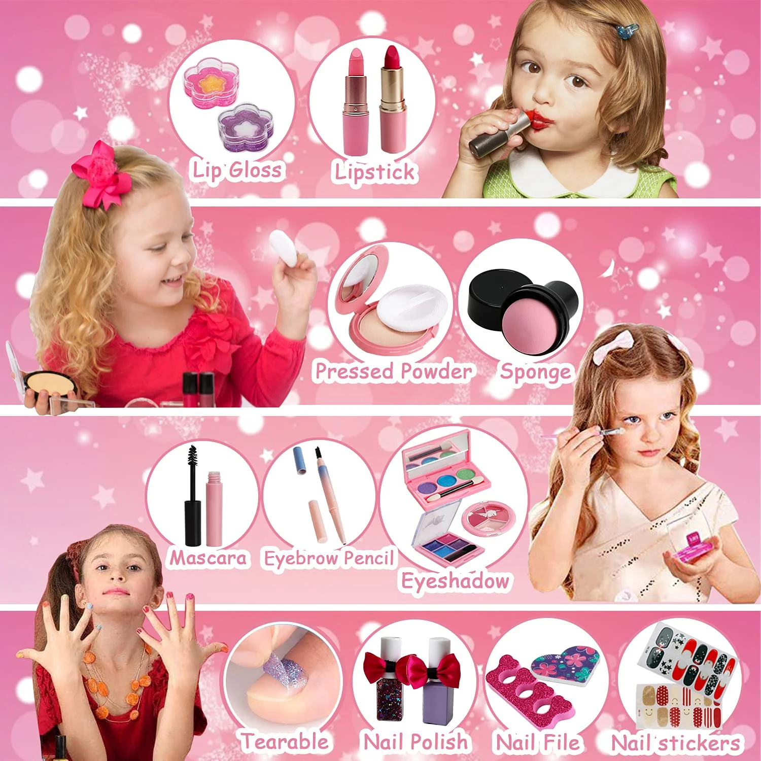 For Ideahome Washable Kids Makeup Girl Toys - Real Make Up Set for Toddler Little Girls Princess, Christmas Birthday Gift for Girls 4-12 Year Old - Image 2