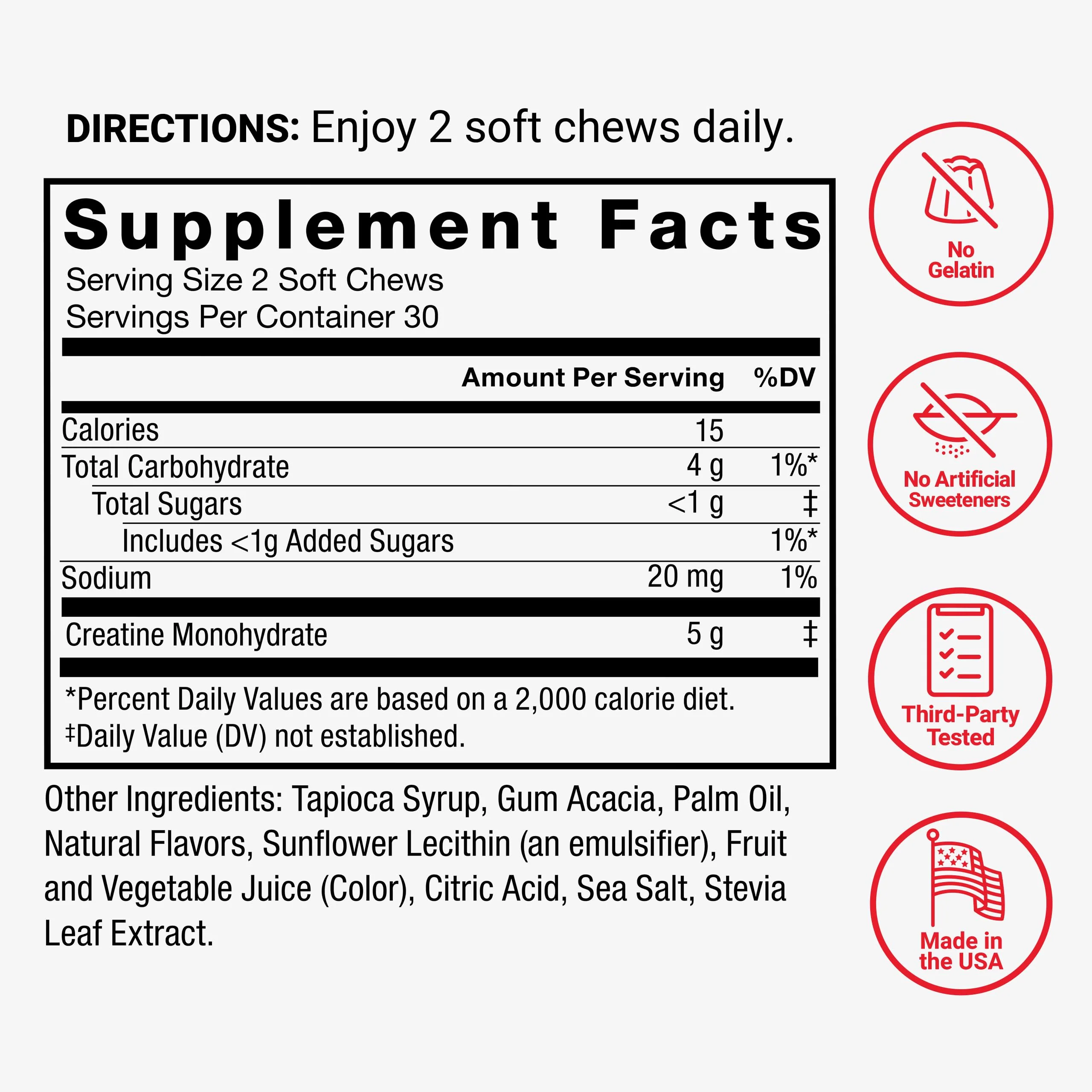 Force Factor Legendary Creatine Chews, 5g Creatine Monohydrate, Build Muscle, Improve Strength & Recovery, Support Memory & Cognitive Function, Sugar Free, Berry Blast, 60 Soft Chews - Image 5