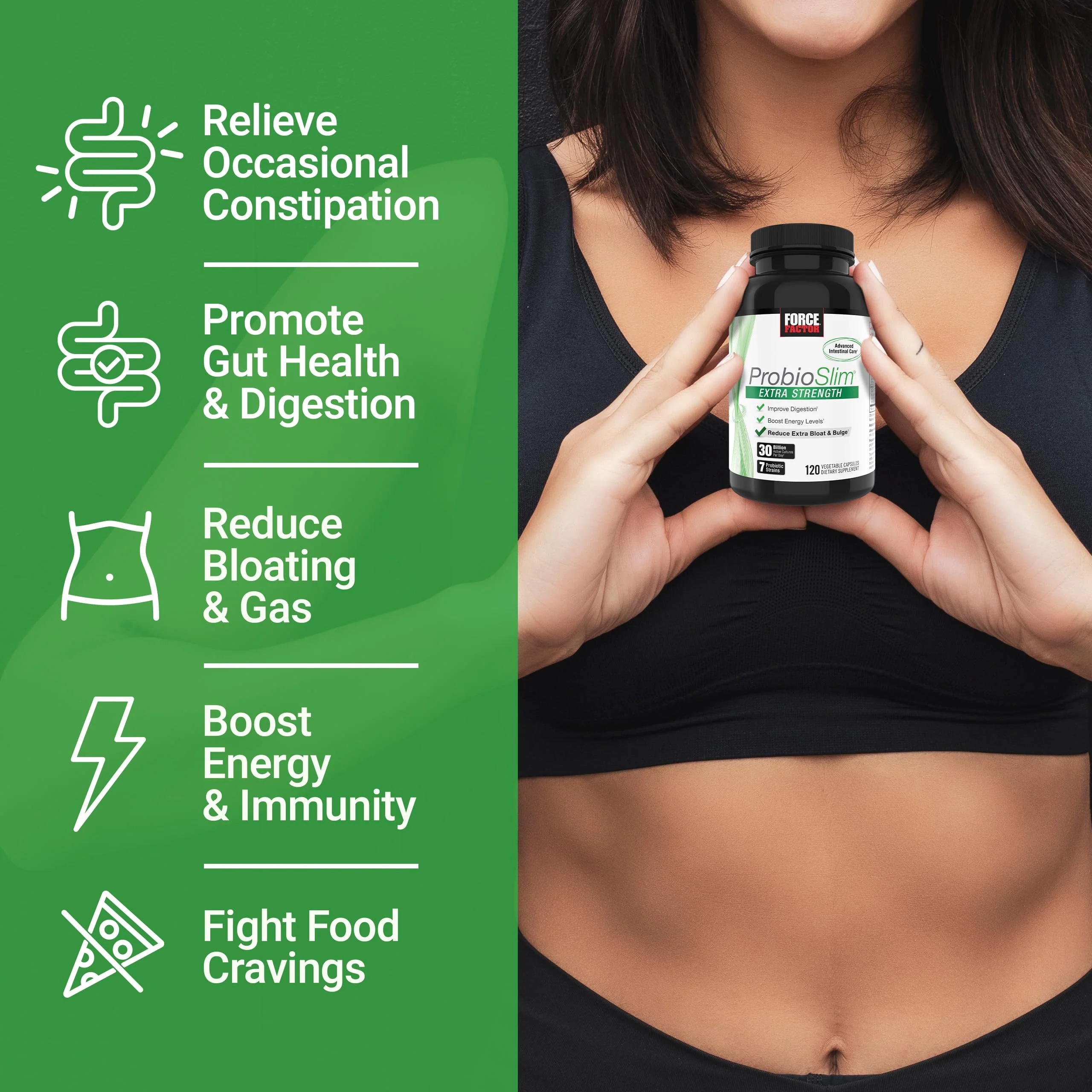 Force Factor ProbioSlim Extra Strength Probiotics for Women and Men with 30 Billion CFUs of Probiotics for Digestive Health, Bloating Relief, and Gut Health, with Prebiotic Fiber, 120 Capsules - Image 8