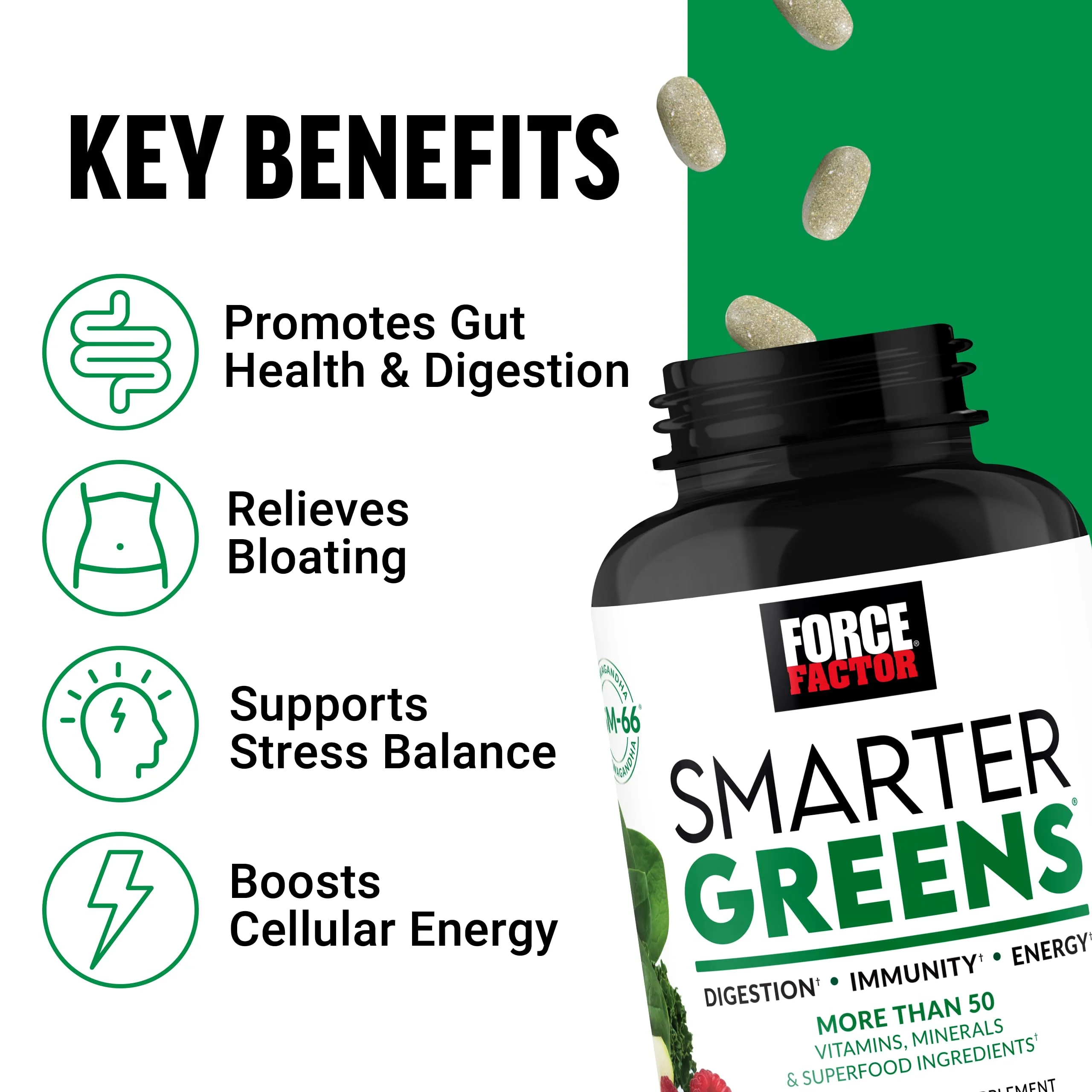 FORCE FACTOR Smarter Greens Tablets, Greens Supplement with 25+ Superfoods and Antioxidants to Improve Digestion, Reduce Stress, Strengthen Immunity, and Support Metabolism, 90 Tablets - Image 7