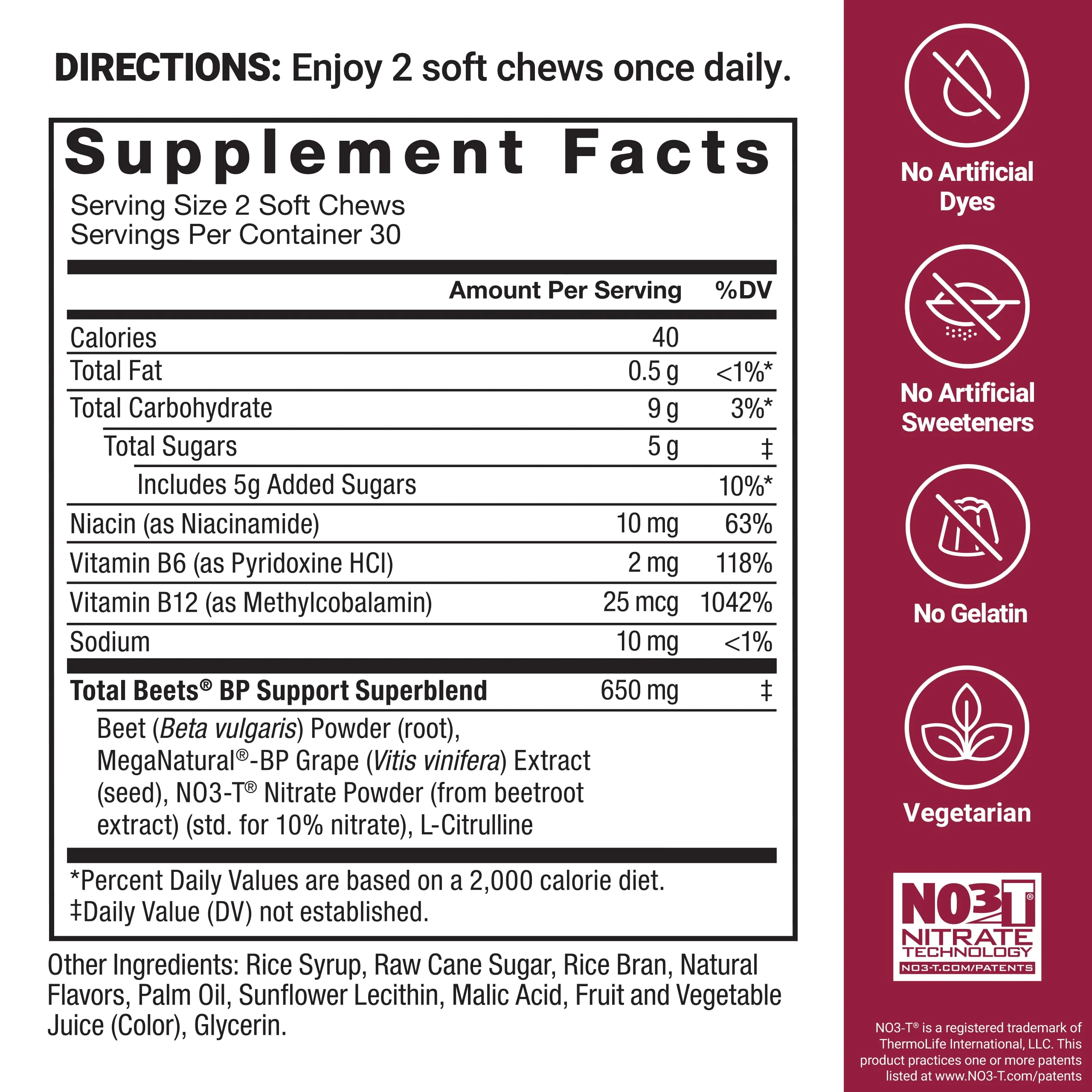 Force Factor Total Beets Blood Pressure Support Supplements with Beet Powder, Great-Tasting Chewables for Heart-Healthy Energy, and Increased Nitric Oxide, 60 Chews - Image 6