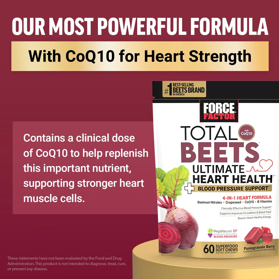 Force Factor Total Beets Blood Pressure Support Supplements with Beet Powder, Great-Tasting Chewables for Heart-Healthy Energy, and Increased Nitric Oxide, 60 Chews - Image 8