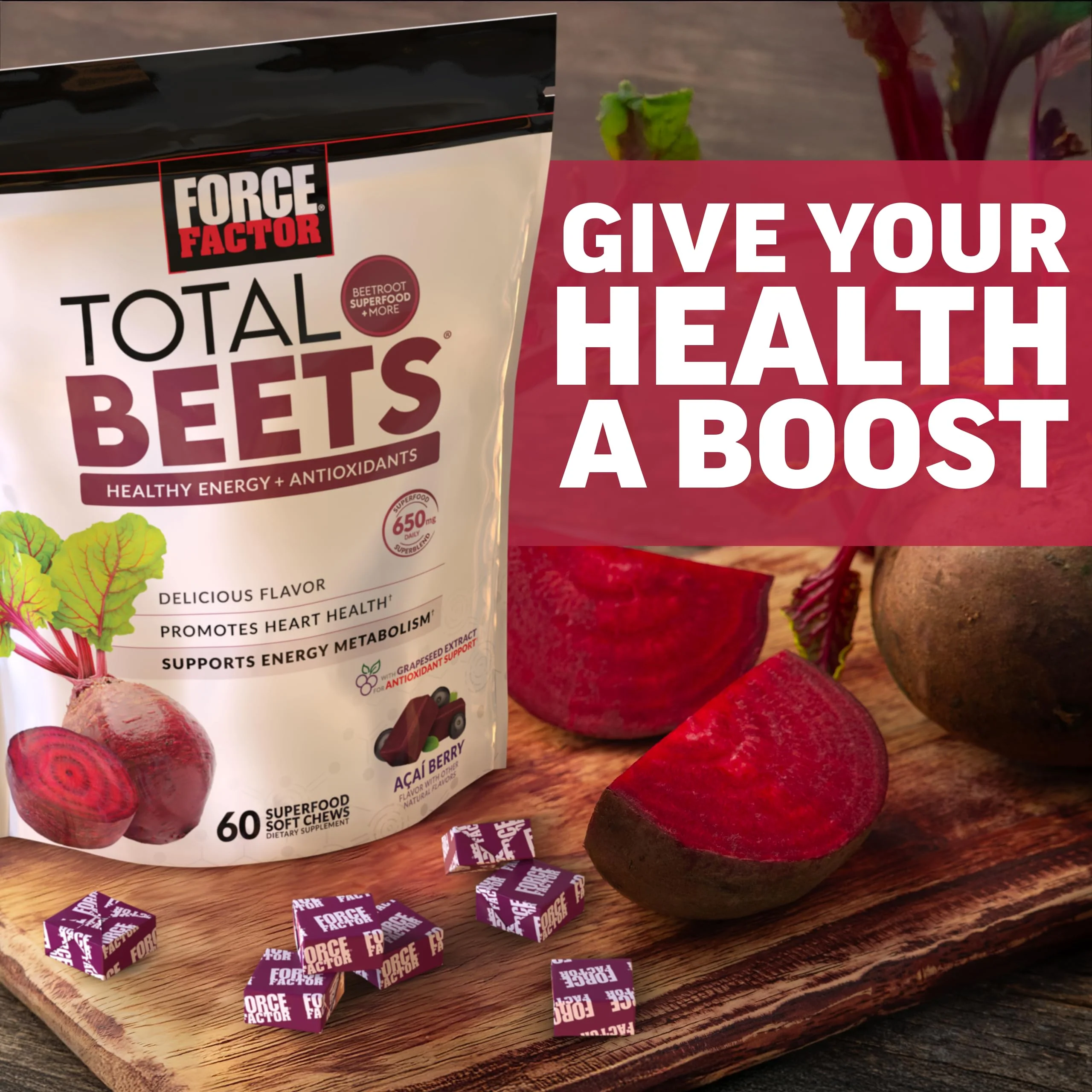 Force Factor Total Beets Soft Chews with Beetroot, Nitrates, L-Citrulline, Grapeseed Extract, and Antioxidants, Healthy Energy Supplement with Elite Ingredients, Heart Health Superfood, 60 Chews - Image 7
