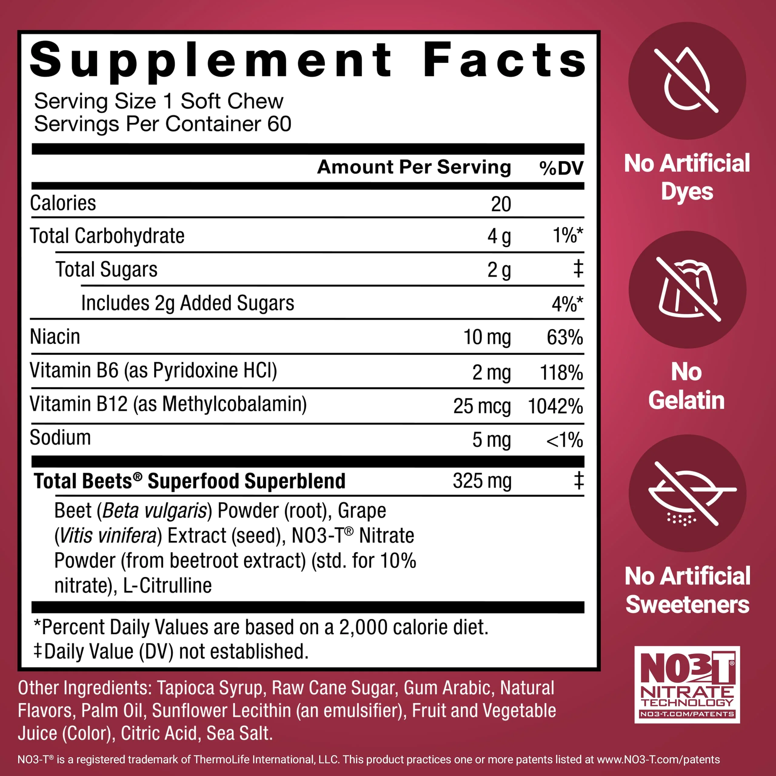 Force Factor Total Beets Soft Chews with Beetroot, Nitrates, L-Citrulline, Grapeseed Extract, and Antioxidants, Healthy Energy Supplement with Elite Ingredients, Heart Health Superfood, 60 Chews - Image 6