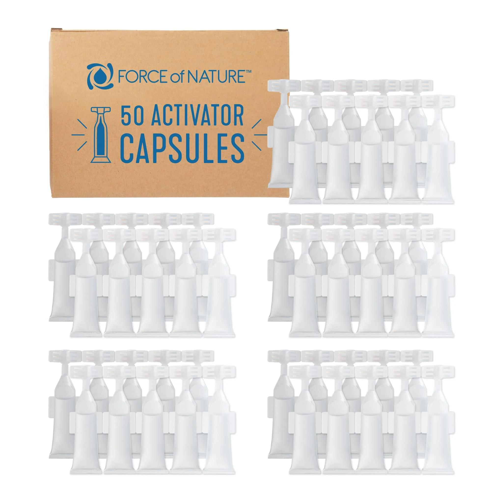 Force of Nature Activator Capsules - Concentrate Refills for Eco-Friendly, All Purpose Disinfectant Cleaning Spray Kitchen, Bathroom, Toilet, Glass - Year Supply, 50 Count x 12 Fl oz