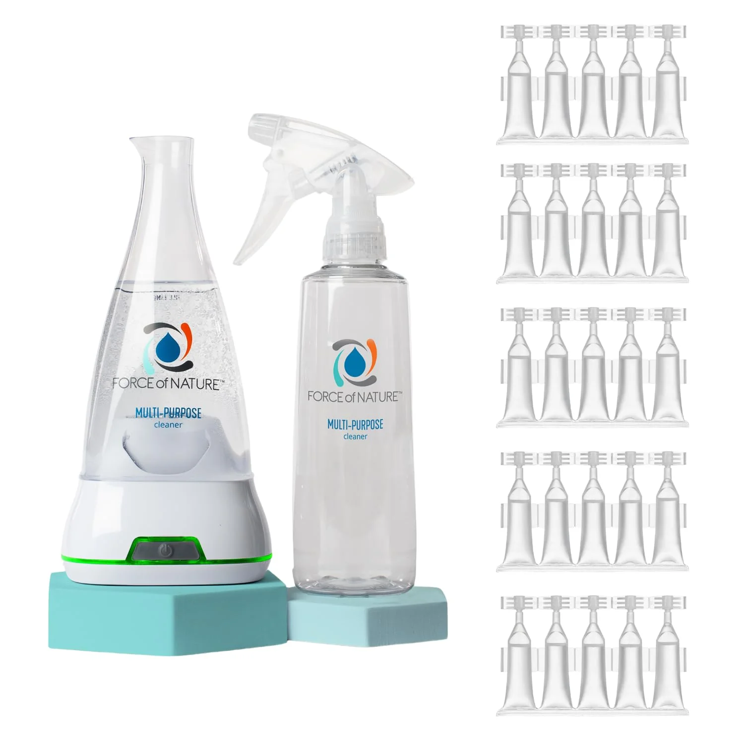 Force of Nature Multi-Purpose Cleaner & Deodorizer Extra Value Bundle - Reusable Bottle, 25 Refills - EPA Registered, Toxin-Free All-Purpose Natural Cleaning Supplies