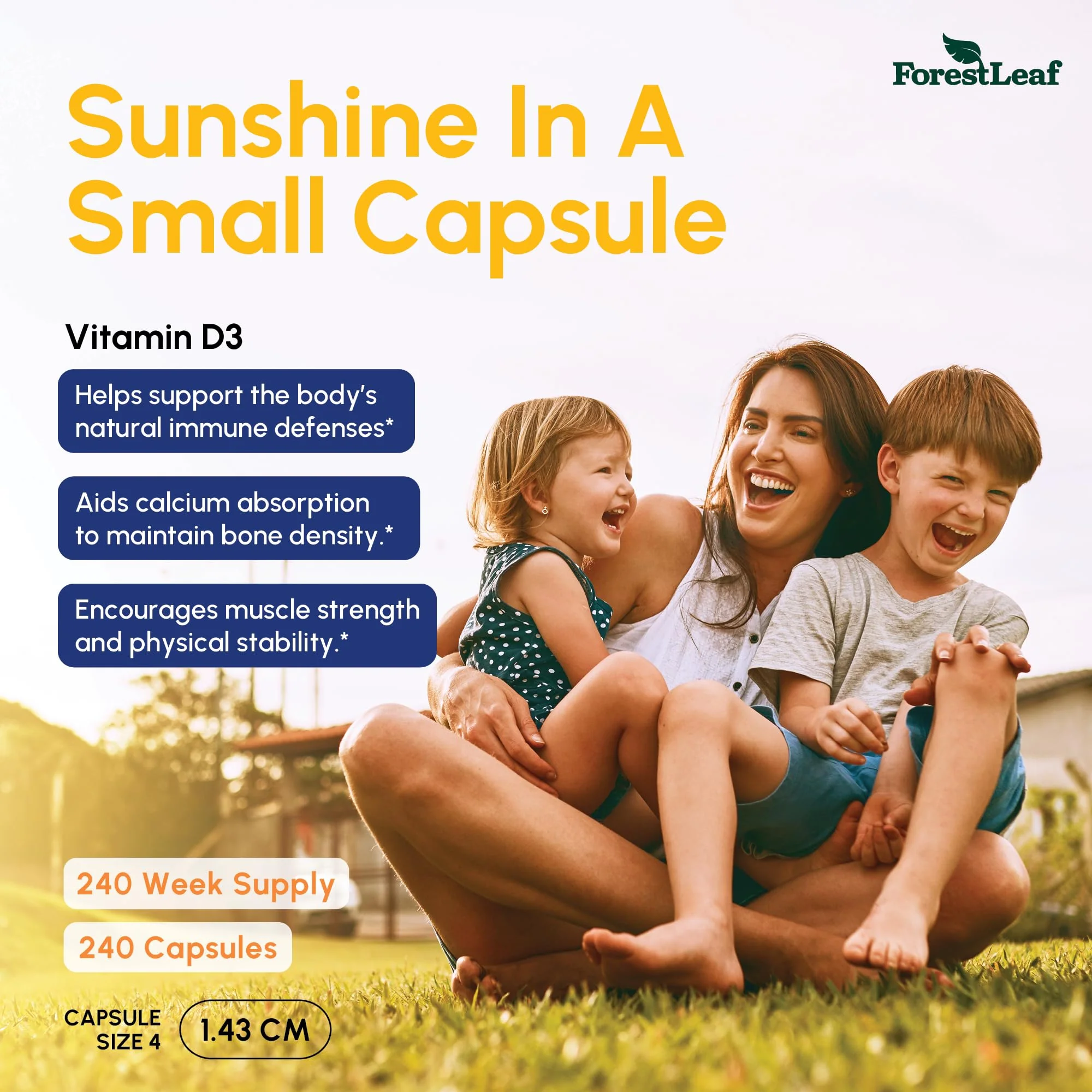 ForestLeaf - Vitamin D3 IU Weekly Supplement - Vitamin D Capsules for Bones, Teeth, and Immune Support - Easy Swallow Pure Vitamin D3 Caps (50,000 IU - 120 Count - 2 Pack) - Image 2