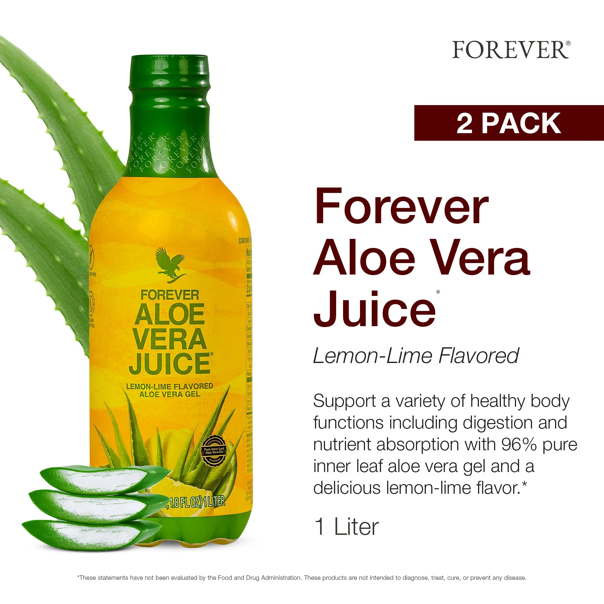 Forever Living - Aloe Vera Juice - Lemon Lime Flavor with Pure Inner Leaf Gel - Supports Digestion and Immunity - 1L Each (Pack of 2) - Image 3