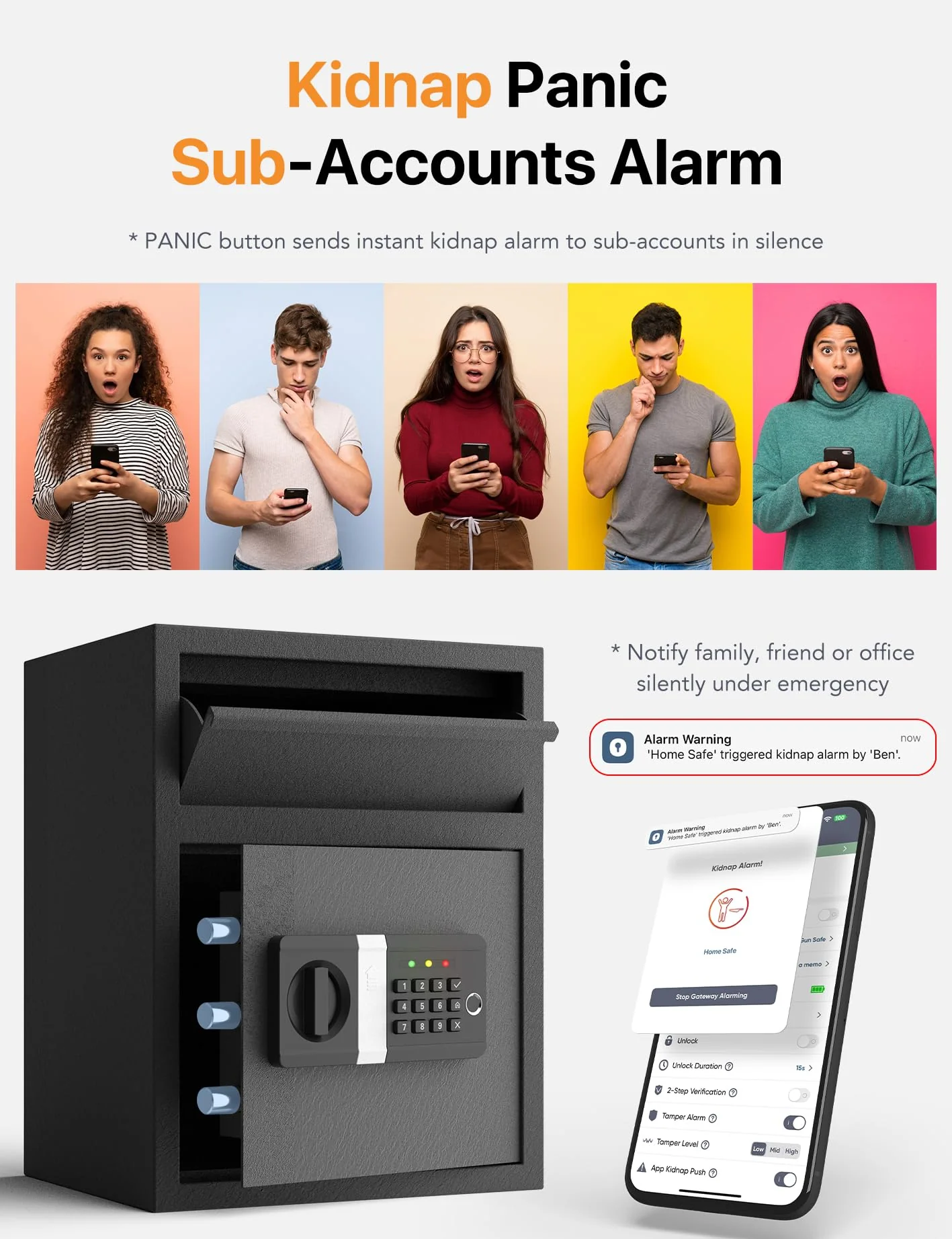 FORFEND Smart Home Safes | WiFi Safe Box App Unlock/Alarm | Voice Command, Kidnap SOS Alarm, Tamper Detect, Frozen Mode| Money Security Lockbox History Track | Caja Fuerte Anti-Pry Remote Live Monitor - Image 6