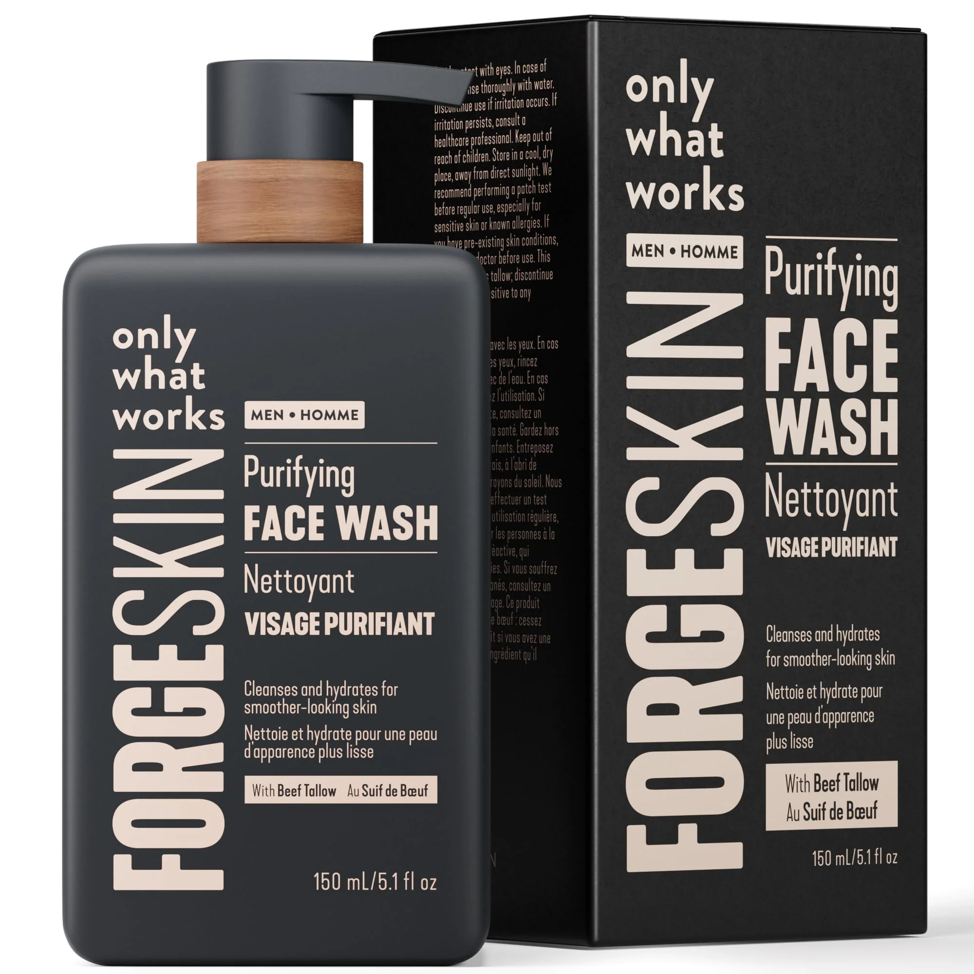 FORGE SKIN® Beef Tallow Face Wash for Men [TALLOW-BASED] - Morning Nourishing Hydrating Facial Cleanser - Gentle Cleansing Moisturizer for Hydration - Exfoliating Facial Skincare for Clean Skin (5 OZ)