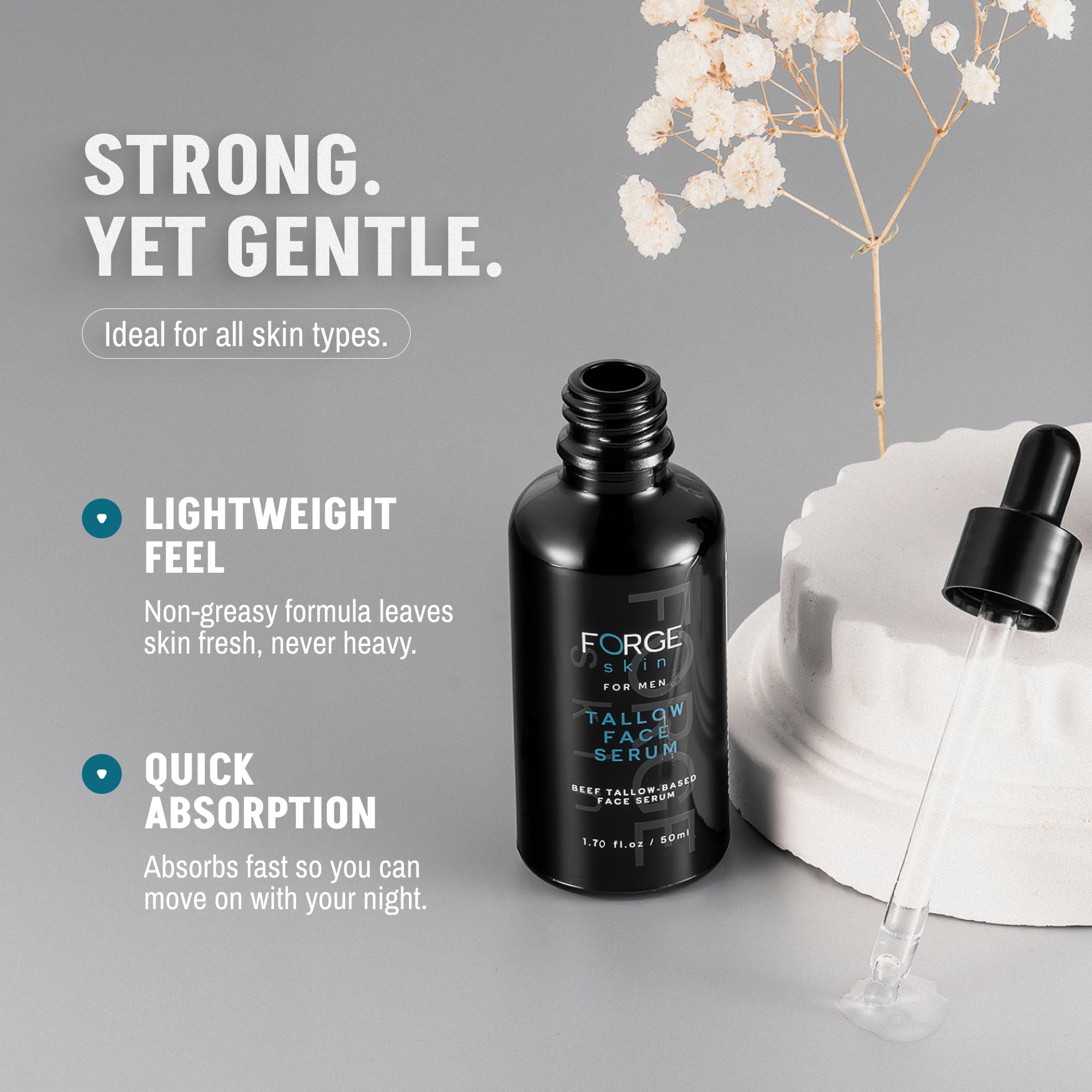 FORGE SKIN® Night Beef Tallow Serum for Men [TALLOW-BASED] - Facial Essence for Face Wrinkles with Essential Oils - Natural Green Tea Skincare for Radiance and Skin Hydration (1.7 OZ) - Image 3