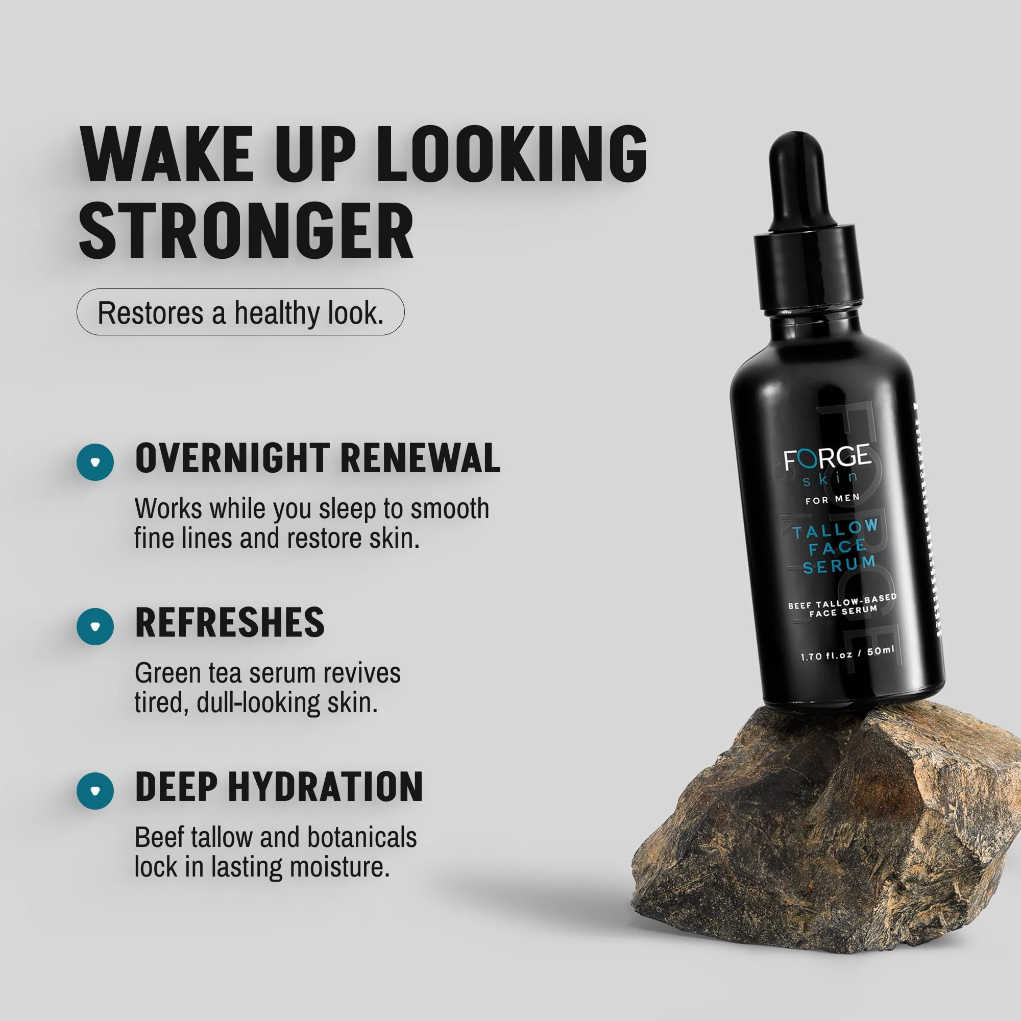 FORGE SKIN® Night Beef Tallow Serum for Men [TALLOW-BASED] - Facial Essence for Face Wrinkles with Essential Oils - Natural Green Tea Skincare for Radiance and Skin Hydration (1.7 OZ) - Image 7